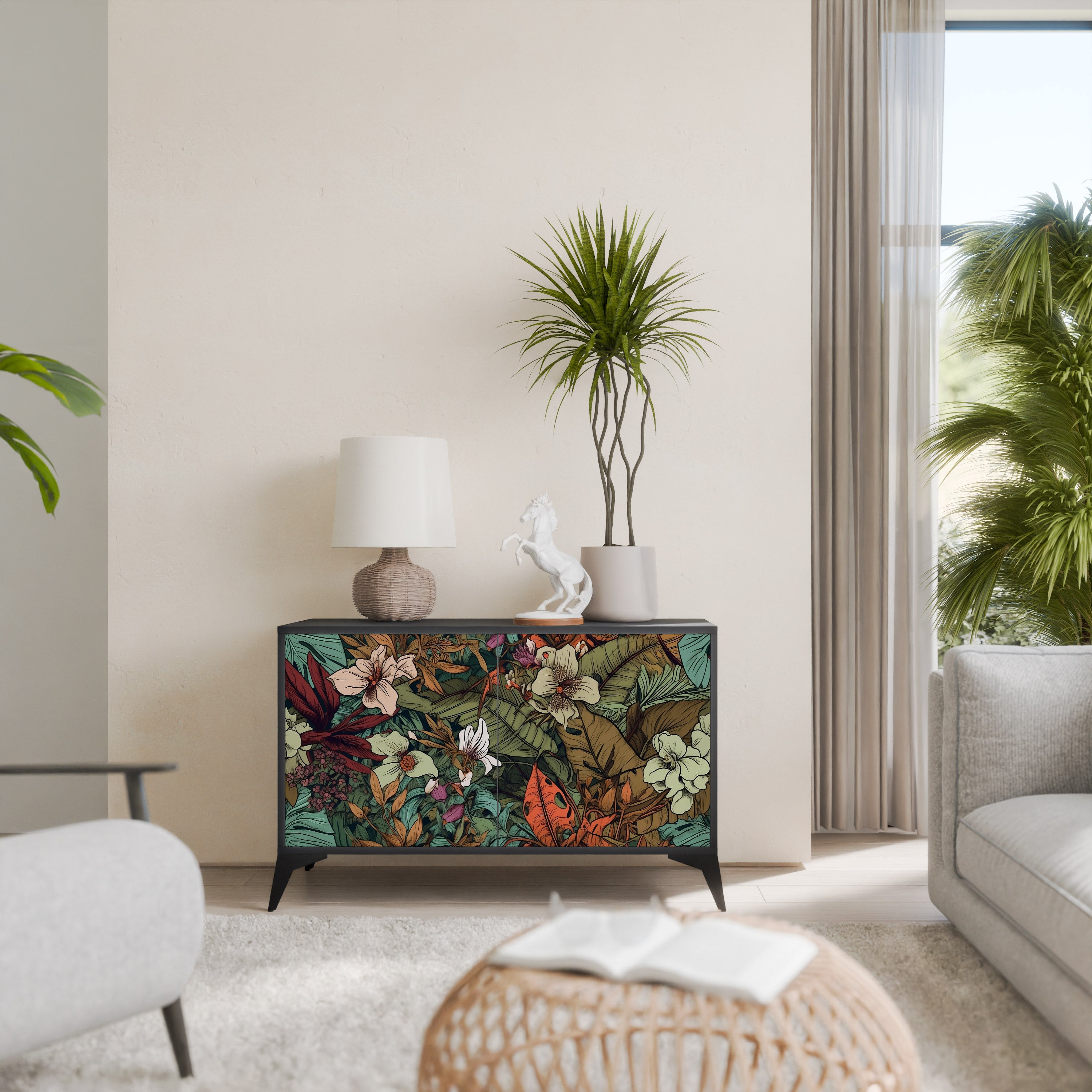 BOTANICAL EMERGENCE 2-dörrars skänk i svart finish