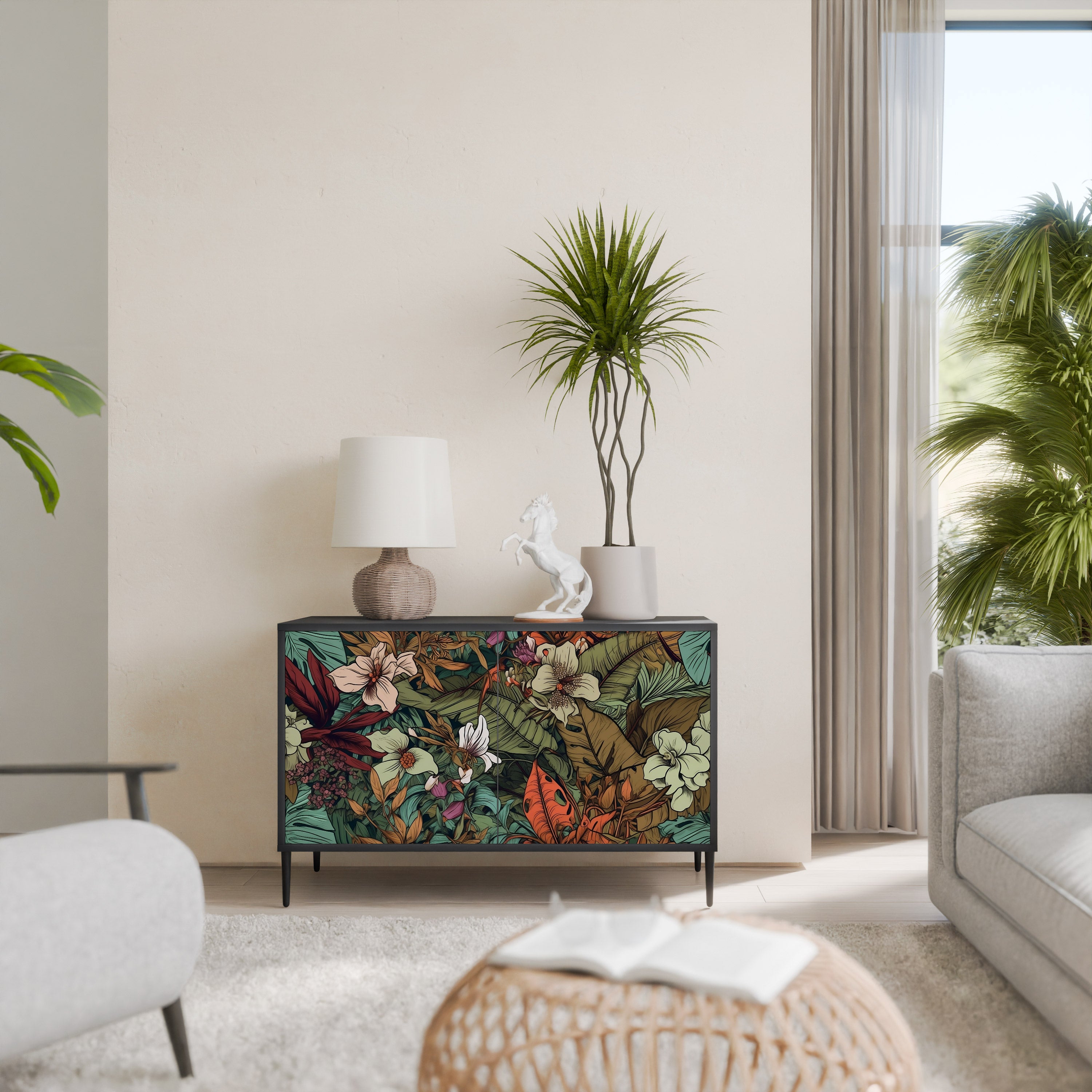BOTANICAL EMERGENCE 2-dörrars skänk i svart finish