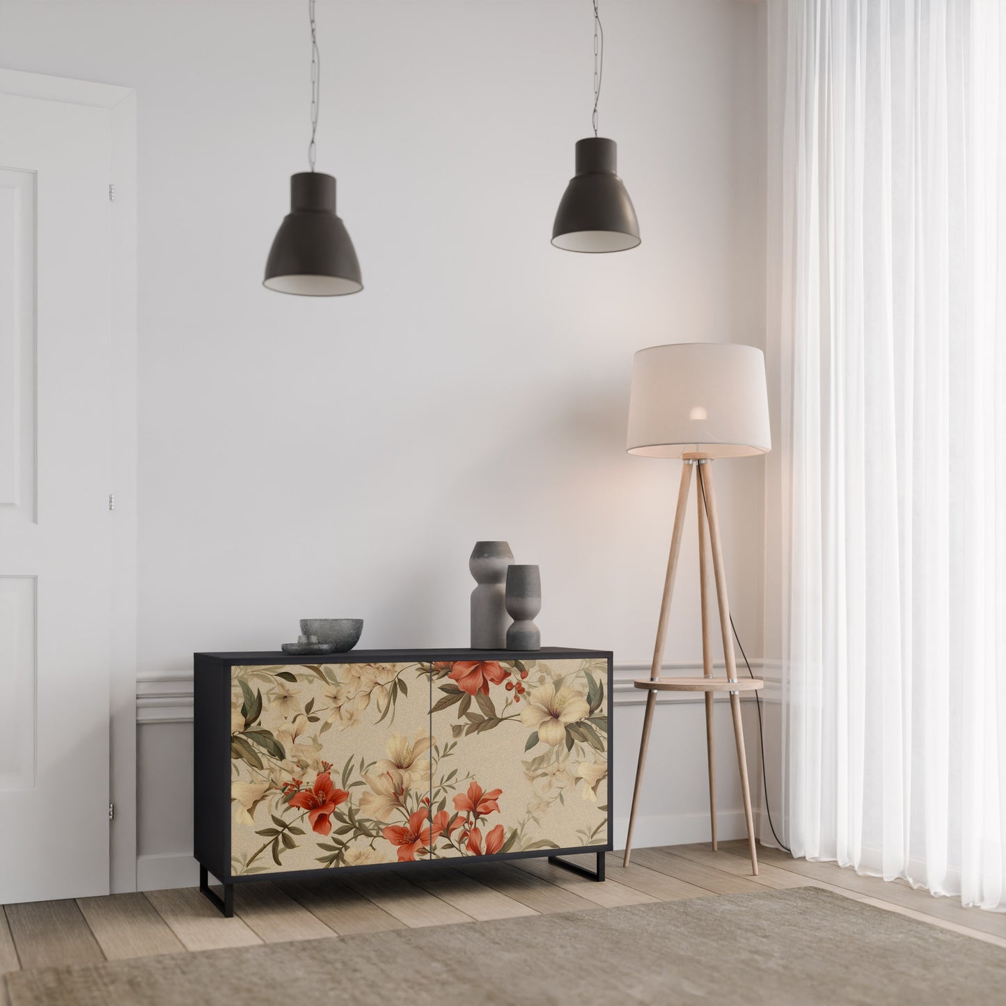 BLOOMING HARMONY 2-Door Sideboard in Black Finish