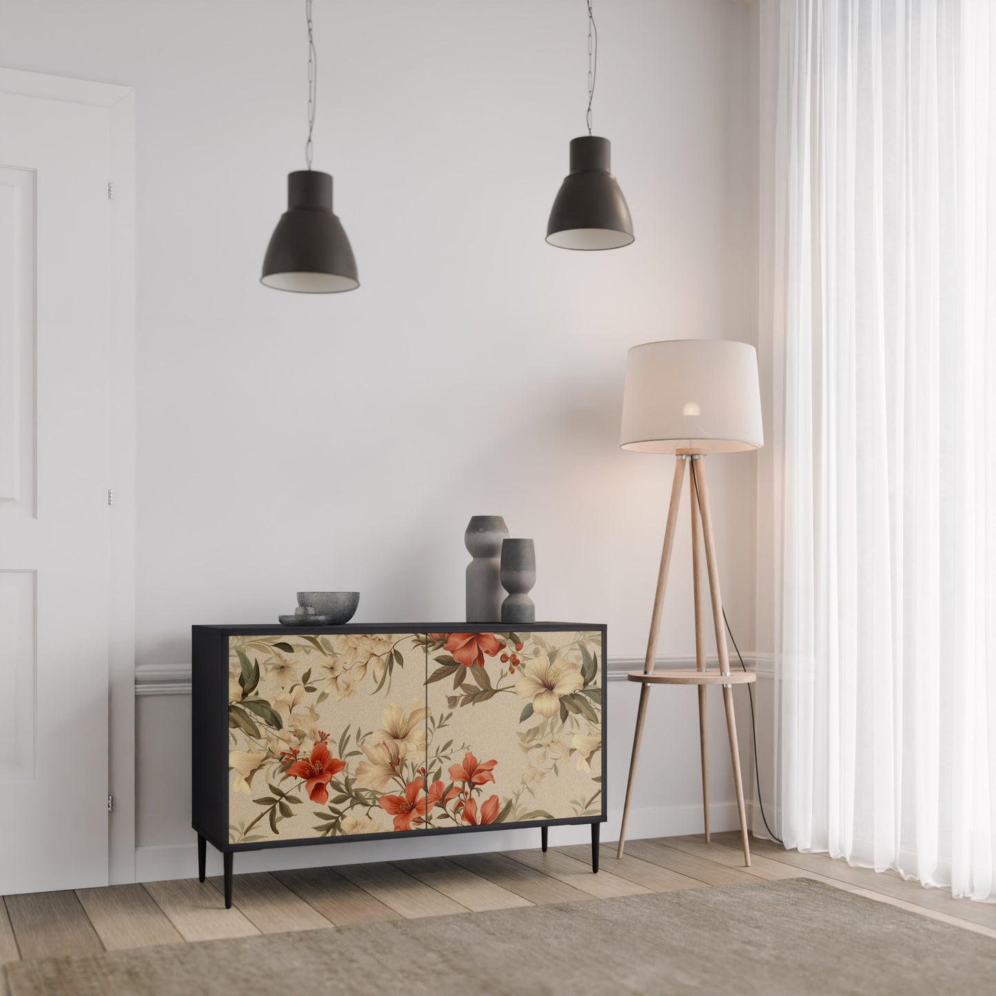 BLOOMING HARMONY 2-Door Sideboard in Black Finish
