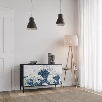 THE GREAT WAVE AT KANAGAWA 2-Door Sideboard in Black Finish