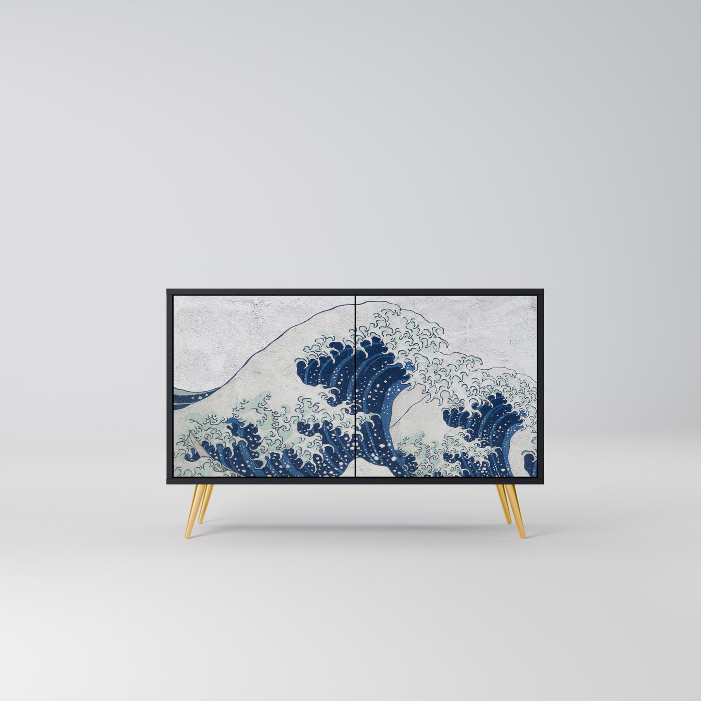 THE GREAT WAVE AT KANAGAWA 2-Door Sideboard in Black Finish