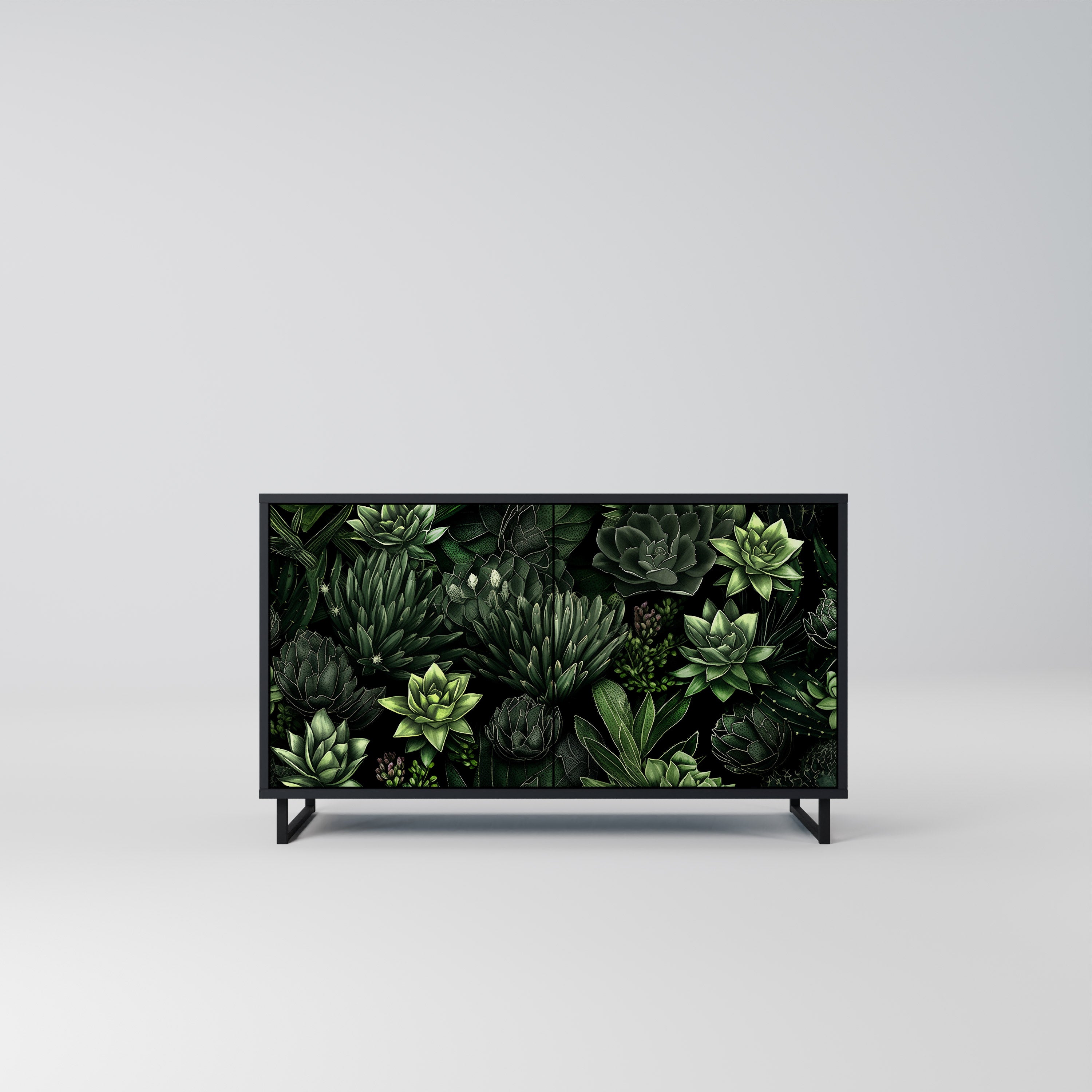 SUCCULENT JUNGLE 2-dörrars skänk i svart finish
