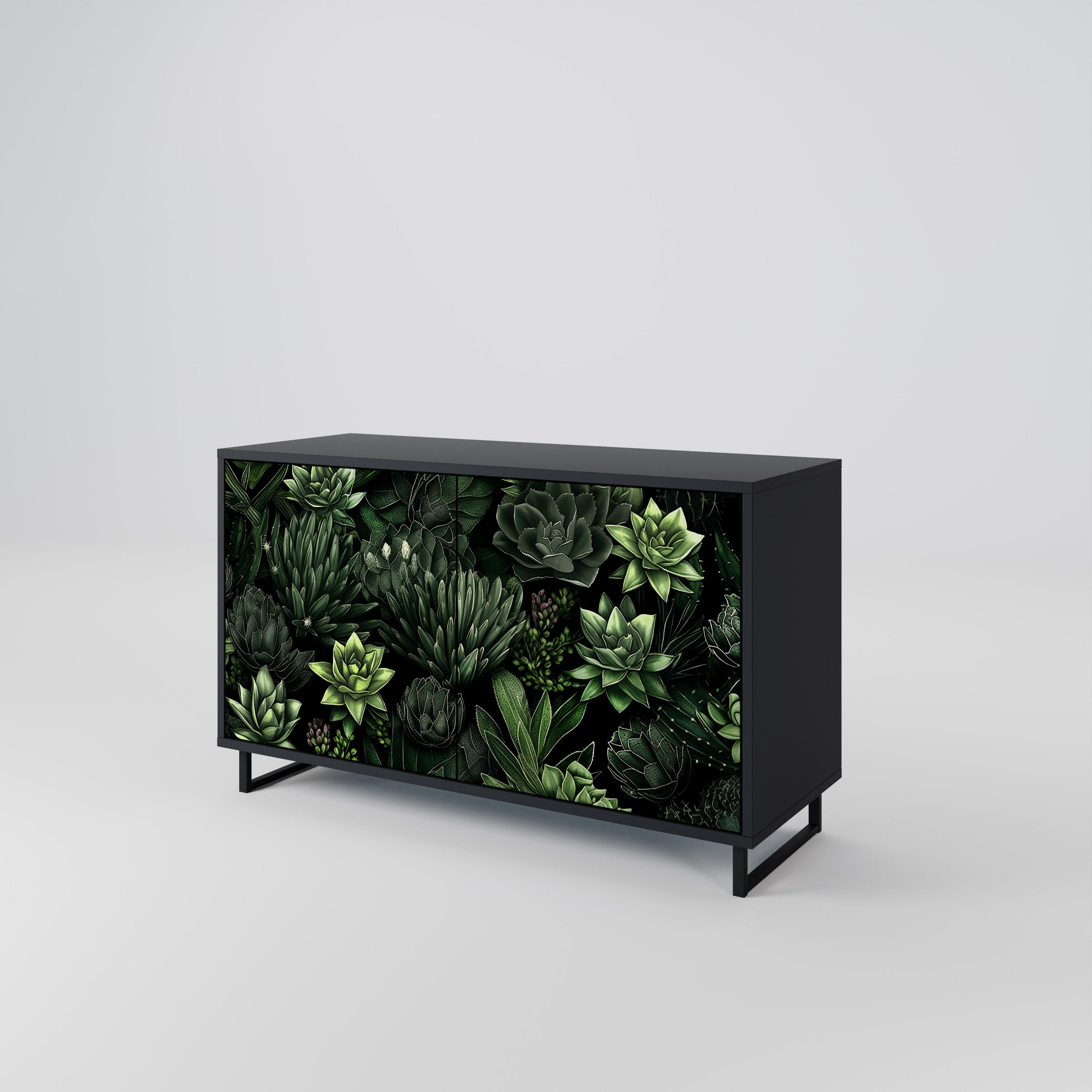 SUCCULENT JUNGLE 2-dörrars skänk i svart finish