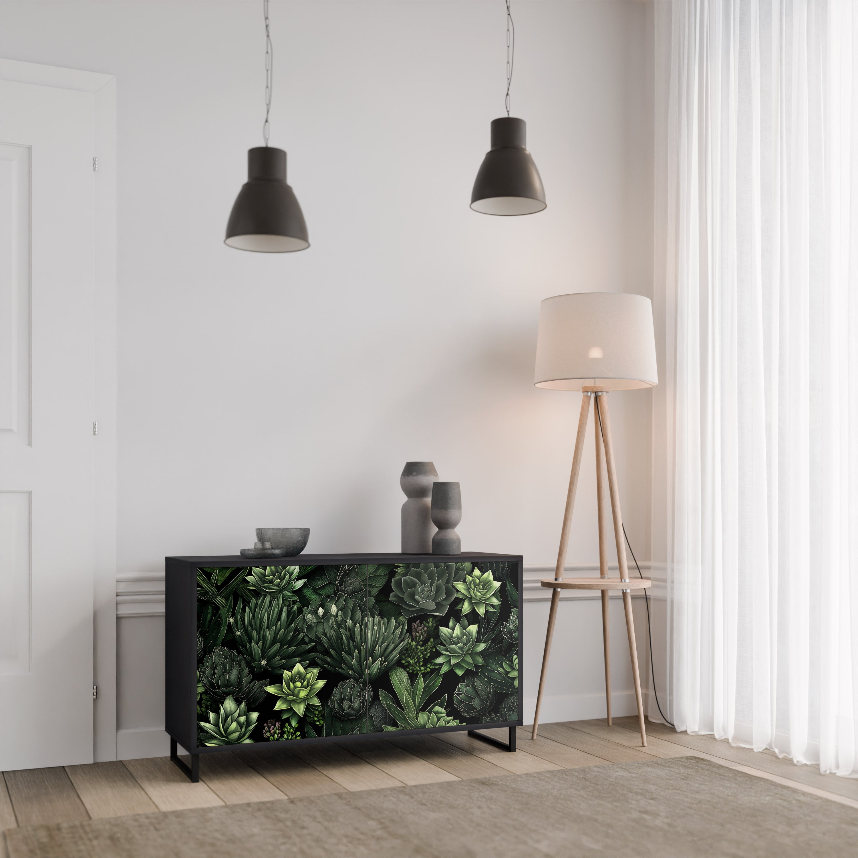 SUCCULENT JUNGLE 2-dörrars skänk i svart finish