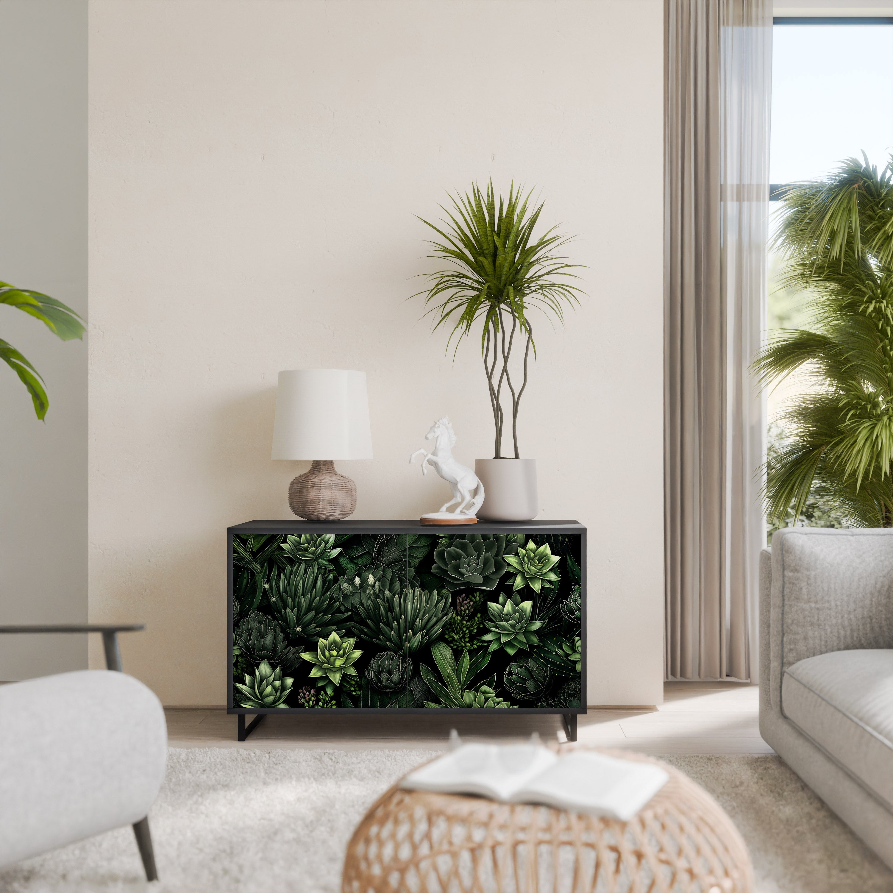 SUCCULENT JUNGLE 2-dörrars skänk i svart finish