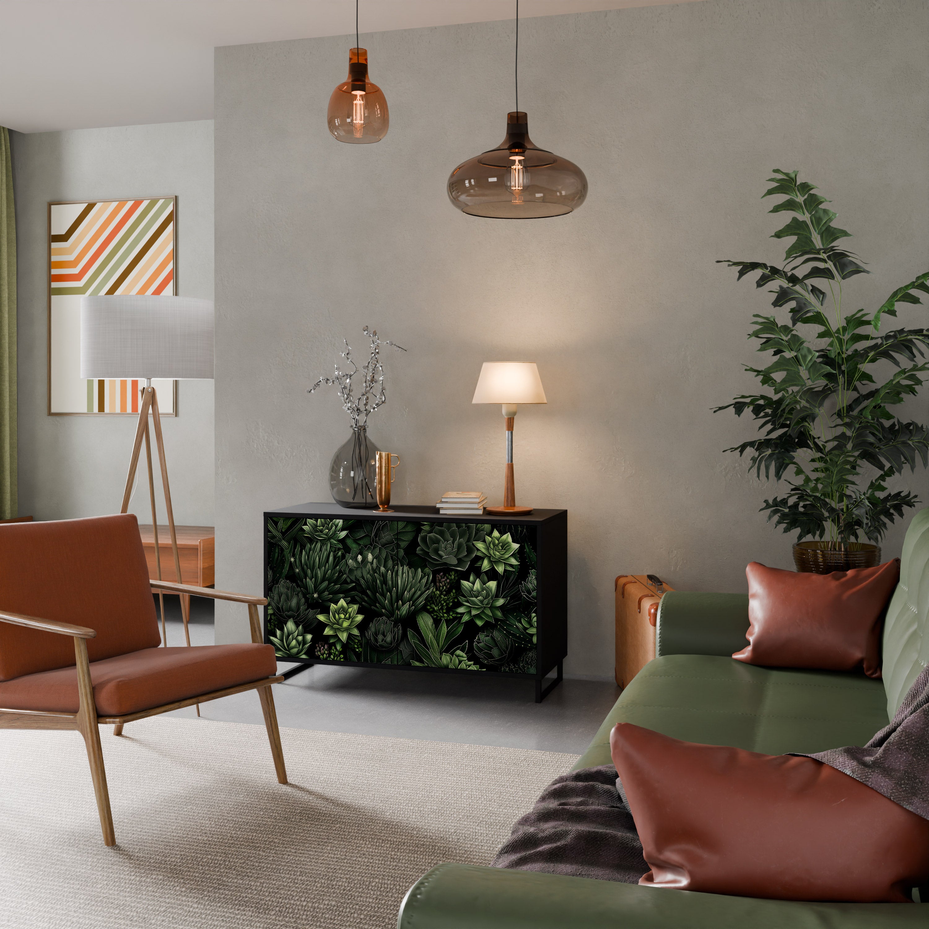 SUCCULENT JUNGLE 2-dörrars skänk i svart finish