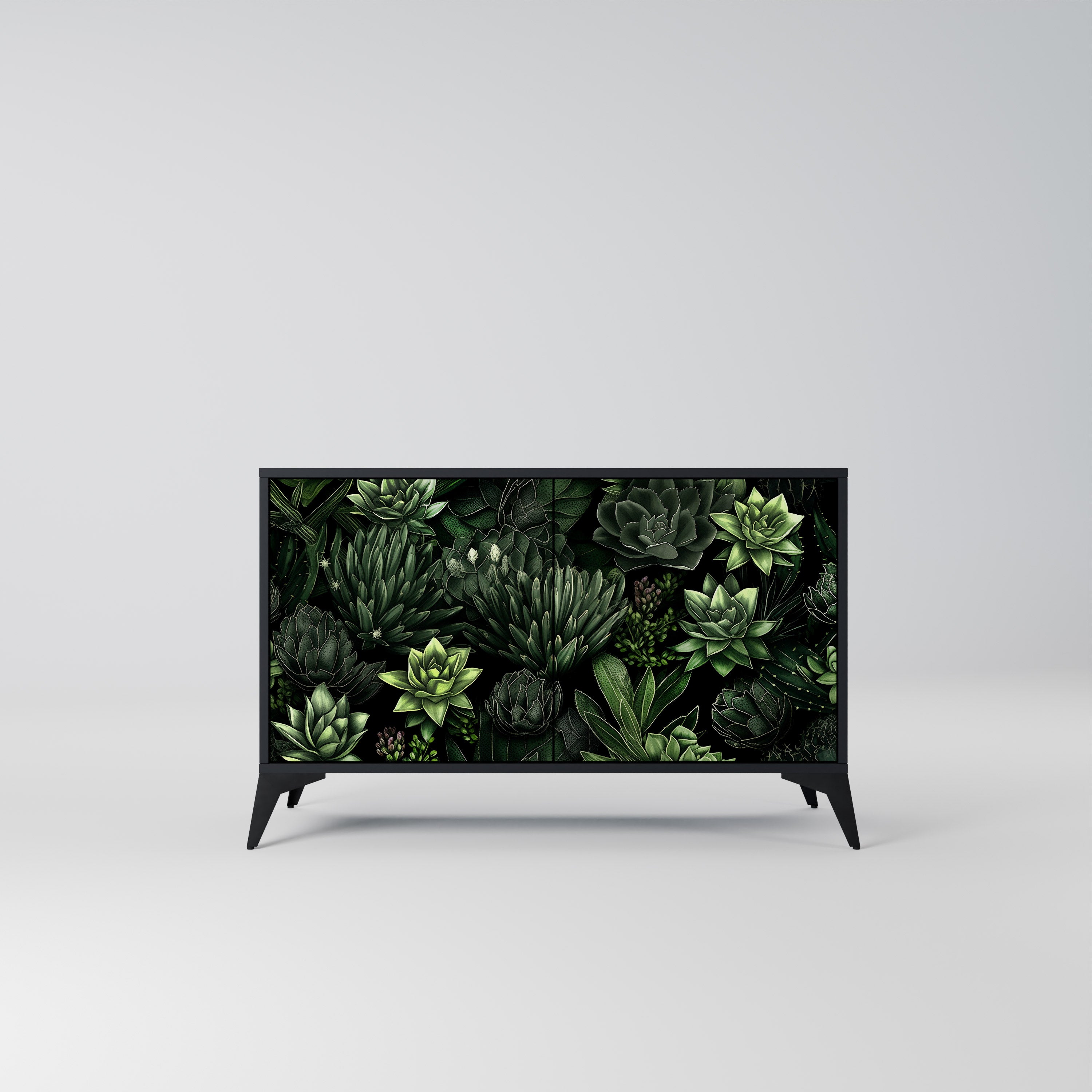 SUCCULENT JUNGLE 2-dörrars skänk i svart finish