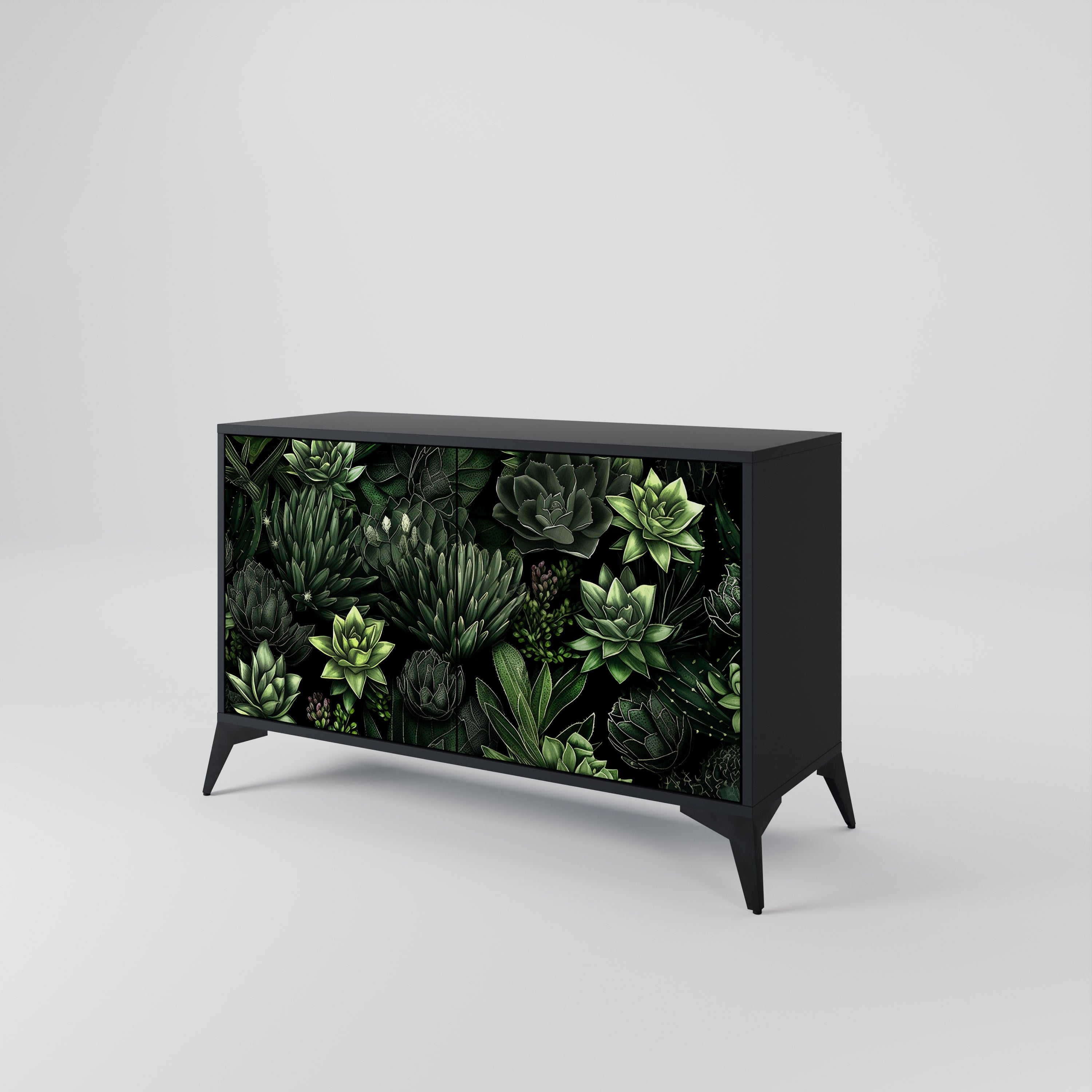 SUCCULENT JUNGLE 2-dörrars skänk i svart finish