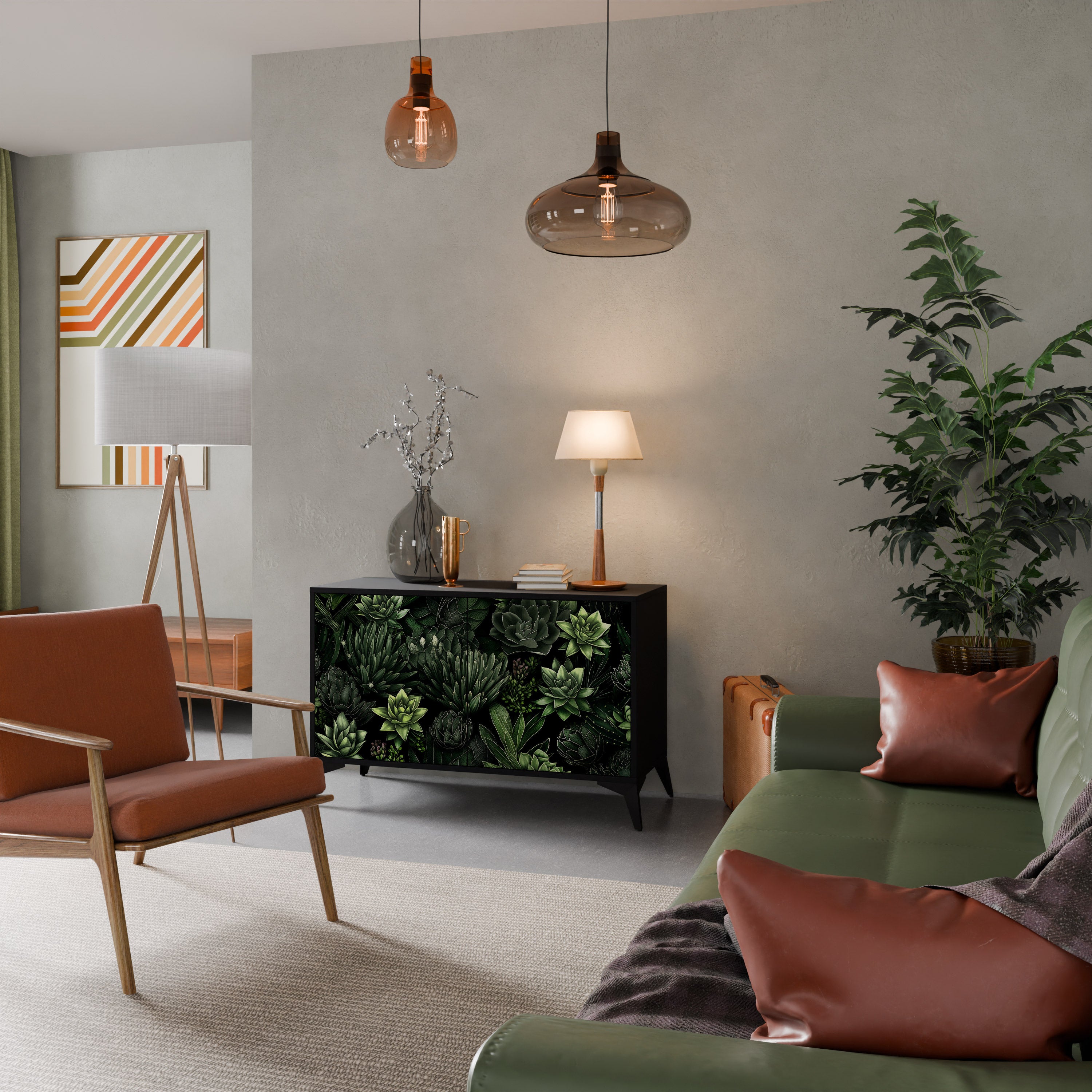 SUCCULENT JUNGLE 2-dörrars skänk i svart finish