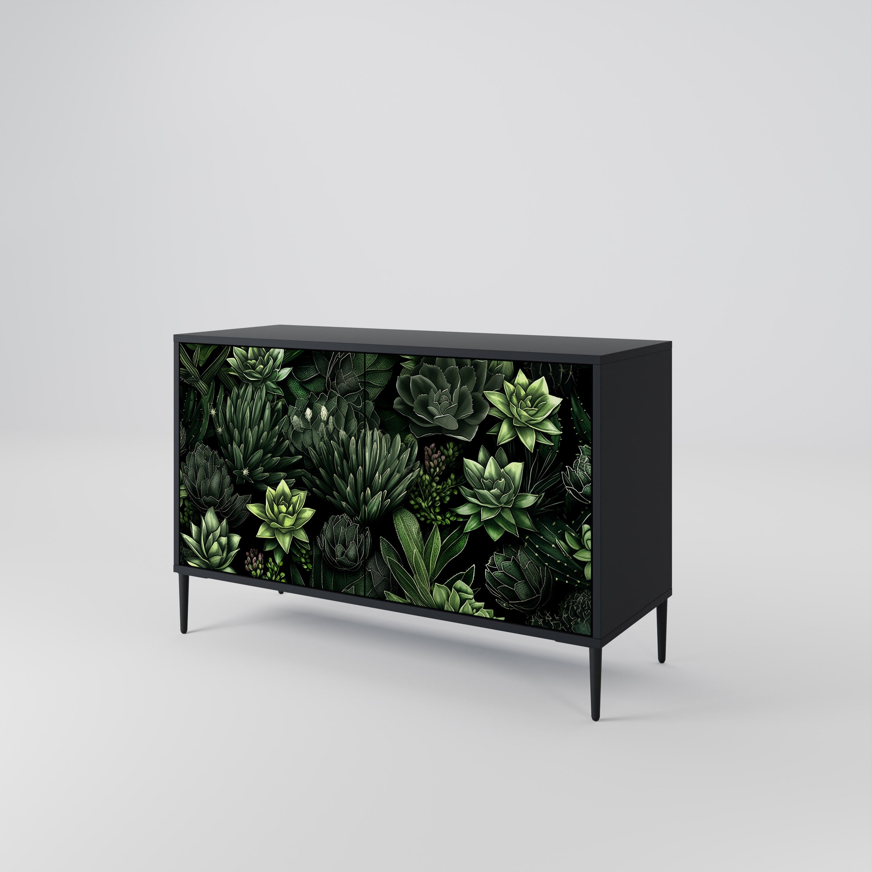 SUCCULENT JUNGLE 2-dörrars skänk i svart finish