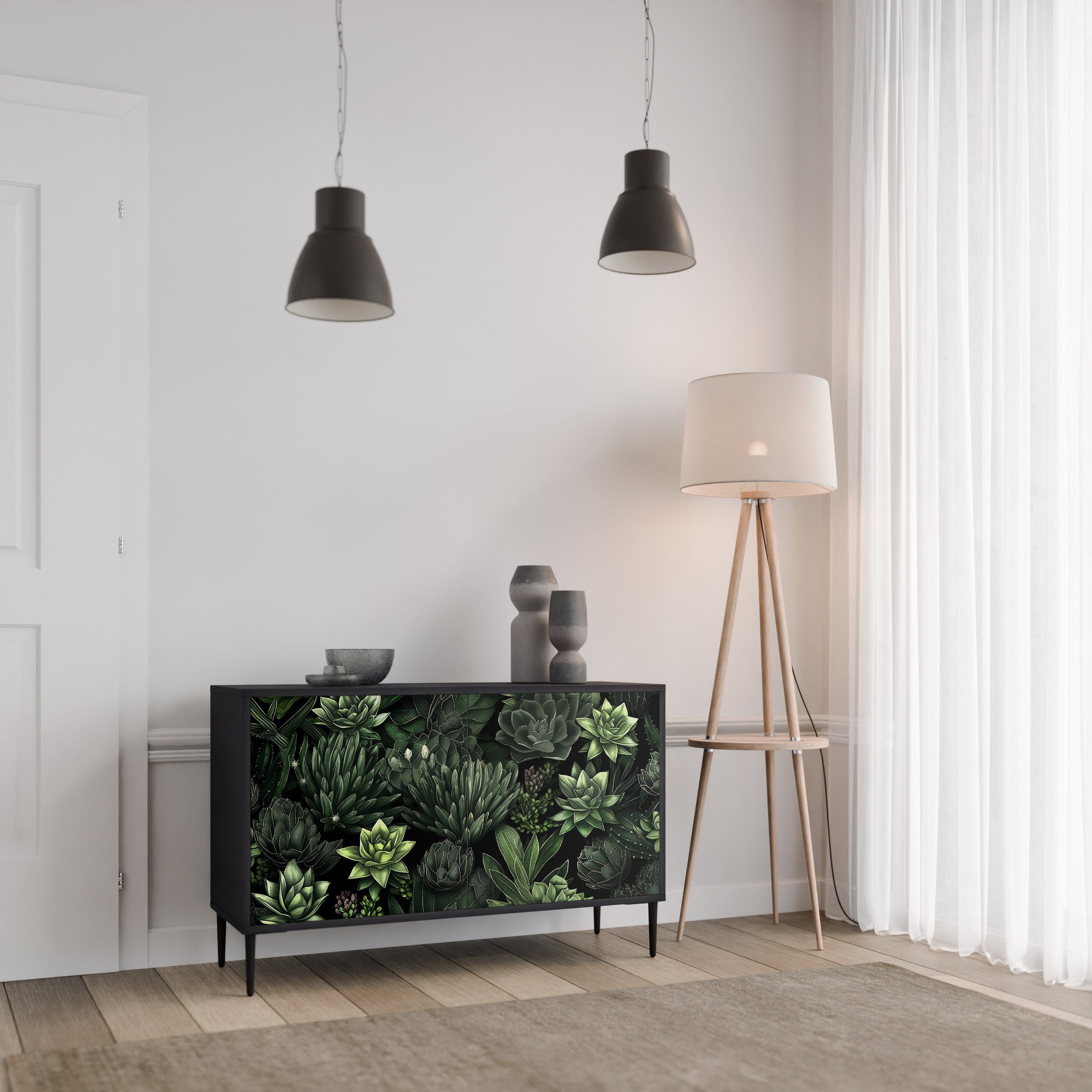 SUCCULENT JUNGLE 2-dörrars skänk i svart finish