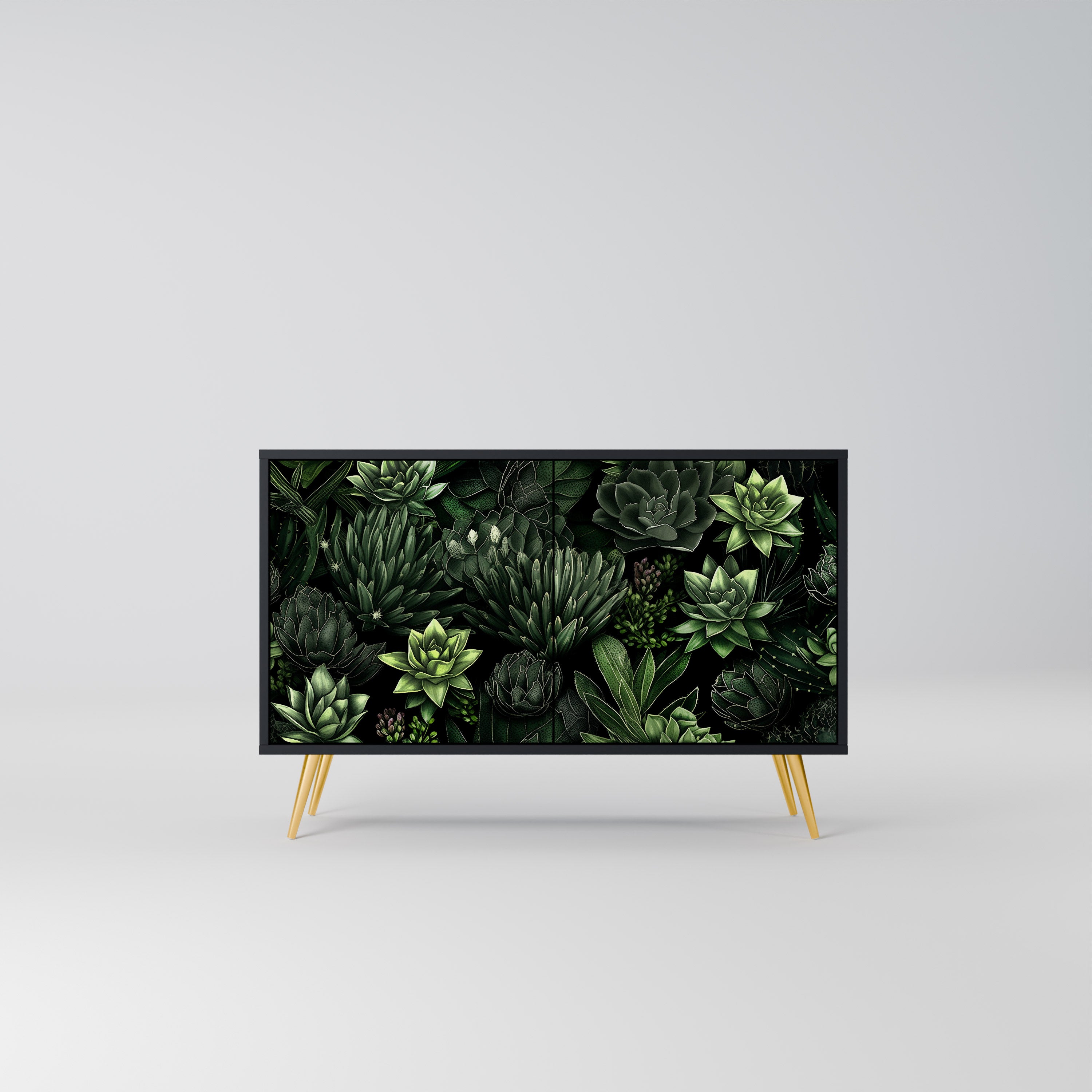 SUCCULENT JUNGLE 2-dörrars skänk i svart finish