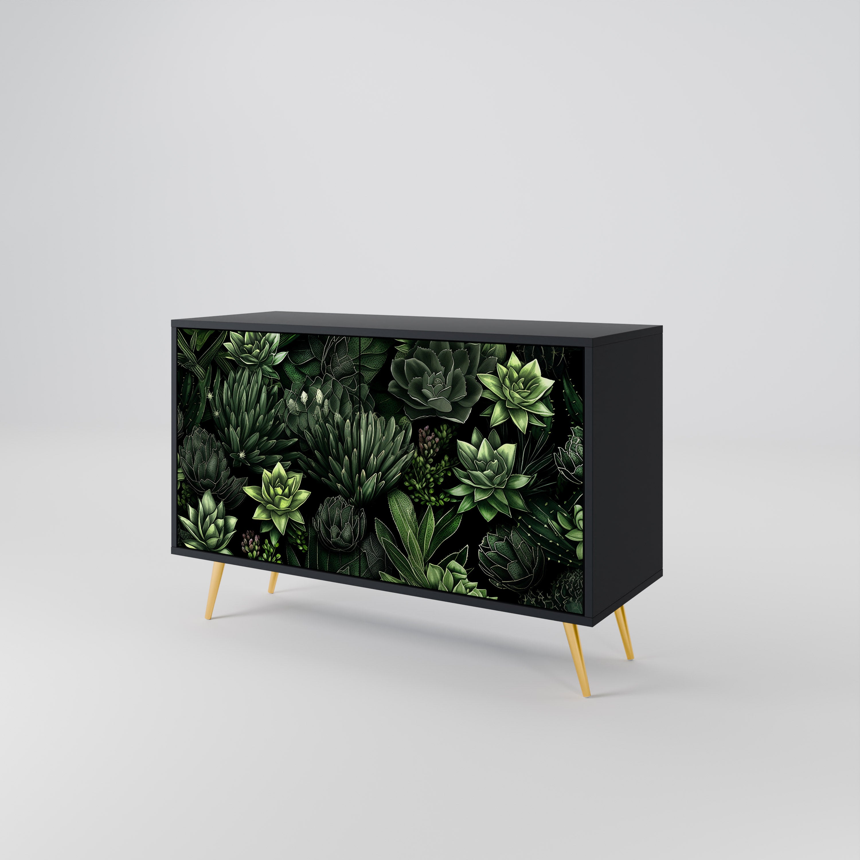 SUCCULENT JUNGLE 2-dörrars skänk i svart finish