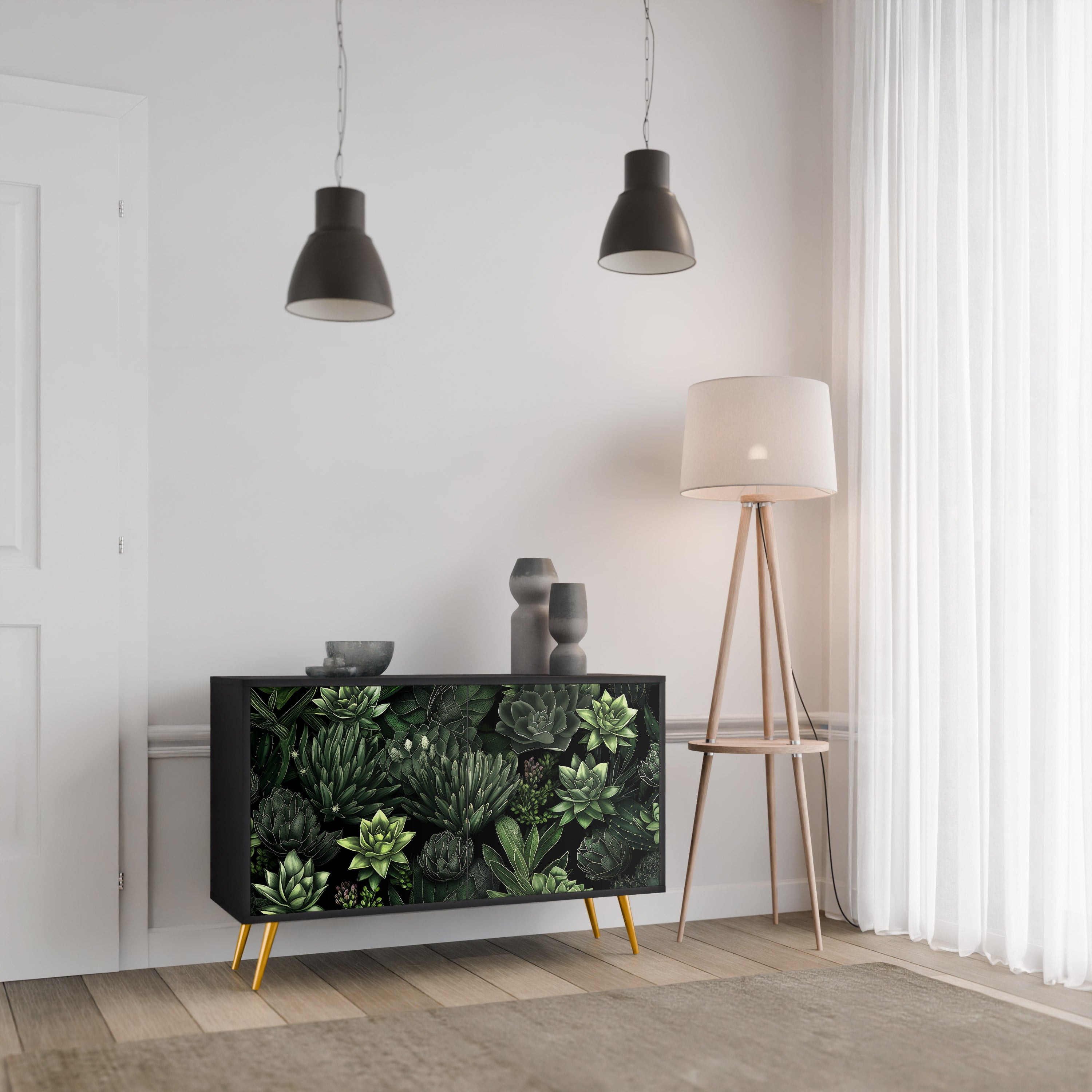 SUCCULENT JUNGLE 2-dörrars skänk i svart finish