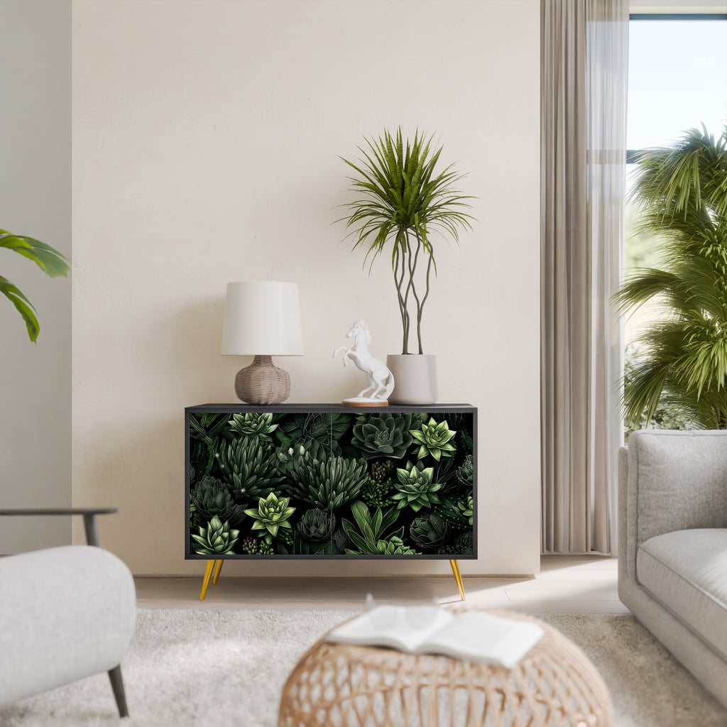 SUCCULENT JUNGLE 2-dörrars skänk i svart finish