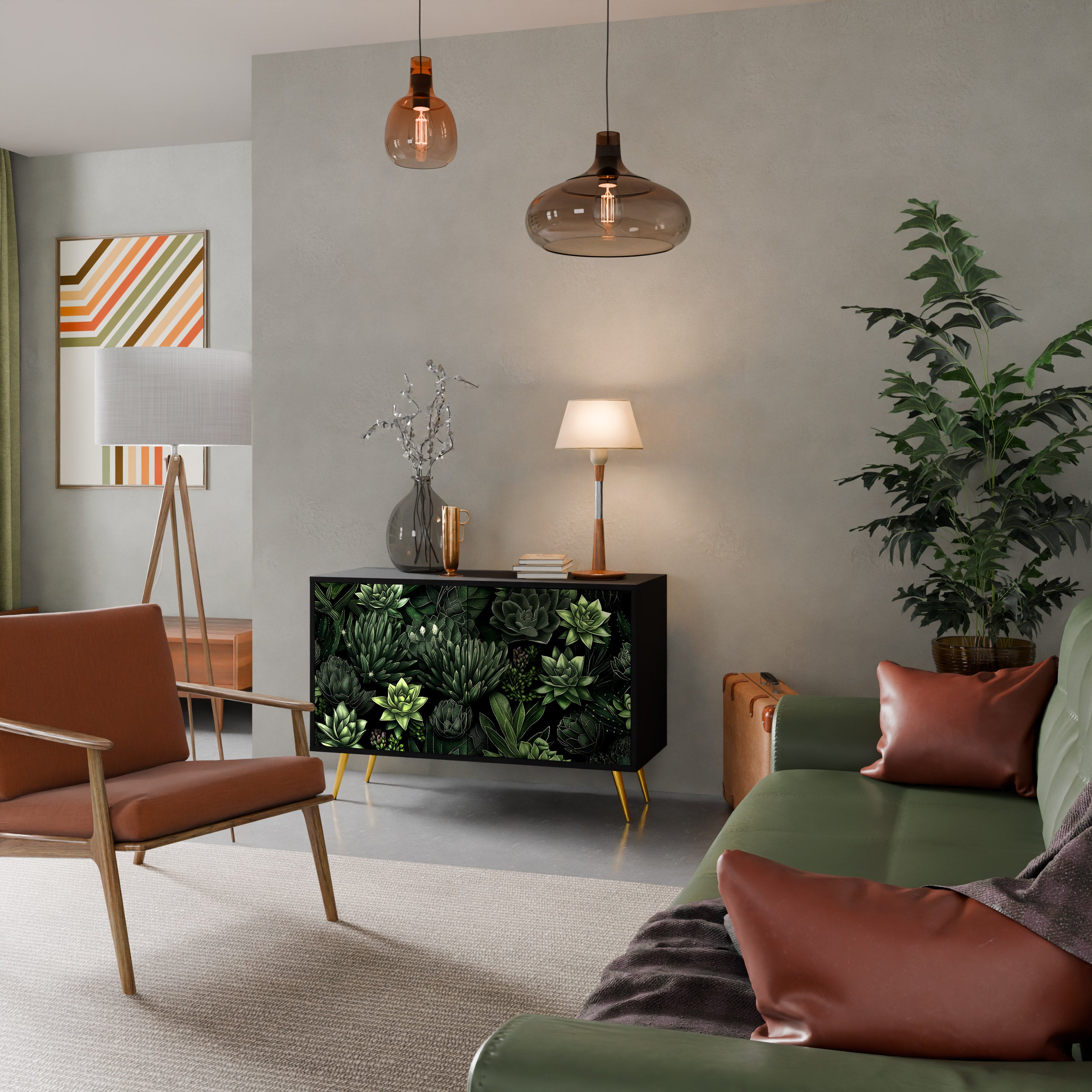 SUCCULENT JUNGLE 2-dörrars skänk i svart finish