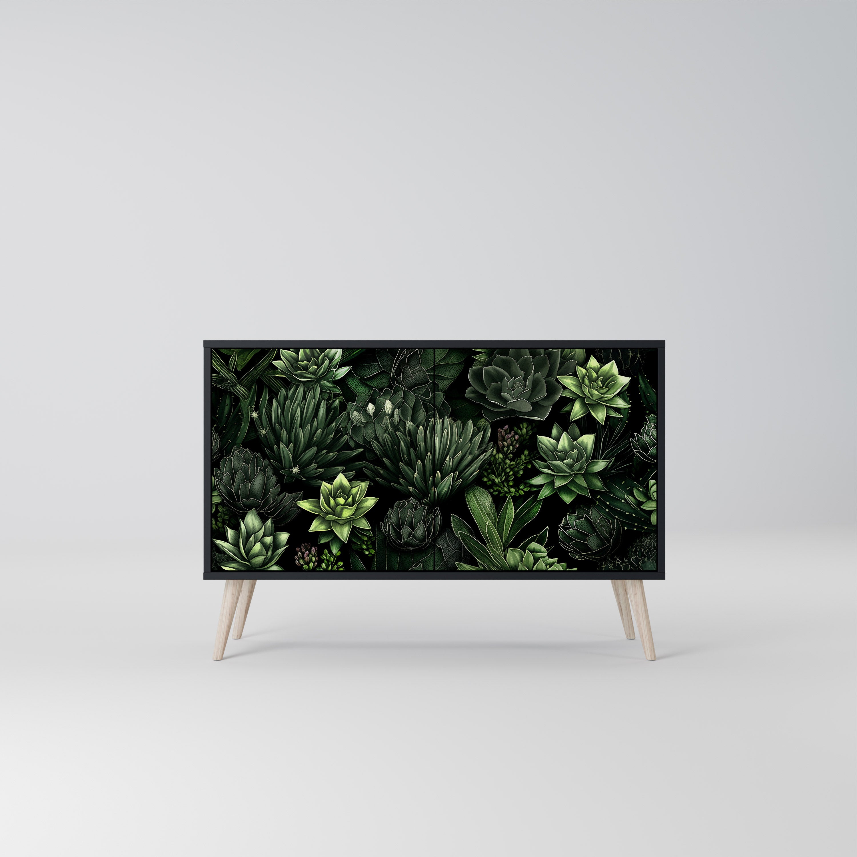 SUCCULENT JUNGLE 2-dörrars skänk i svart finish