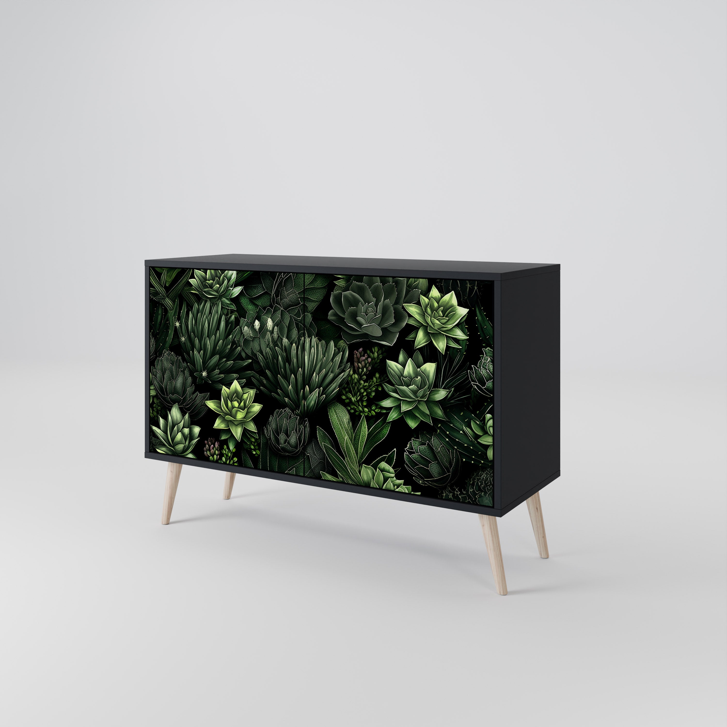 SUCCULENT JUNGLE 2-dörrars skänk i svart finish
