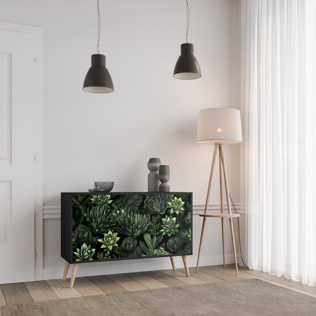 SUCCULENT JUNGLE 2-dörrars skänk i svart finish