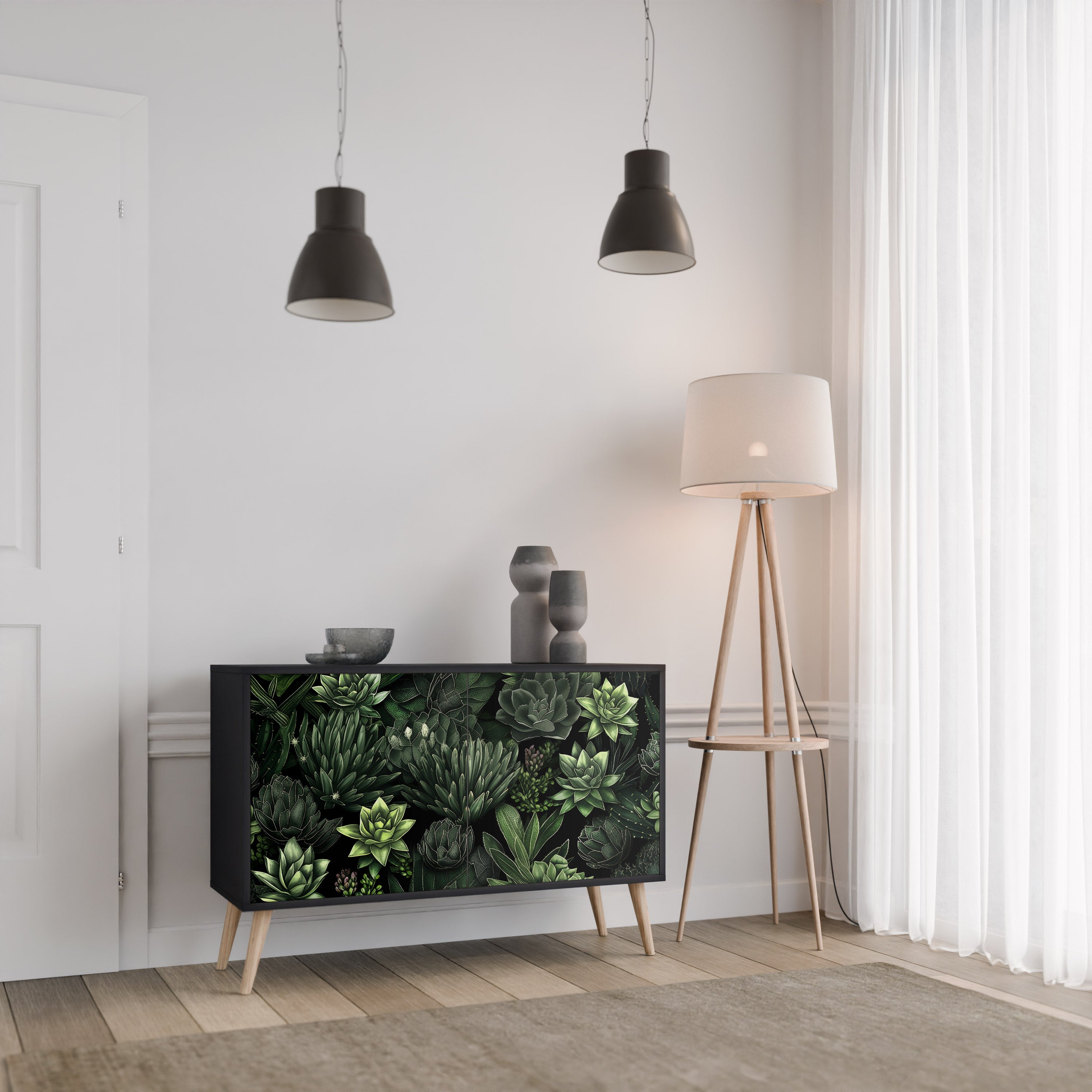 SUCCULENT JUNGLE 2-dörrars skänk i svart finish