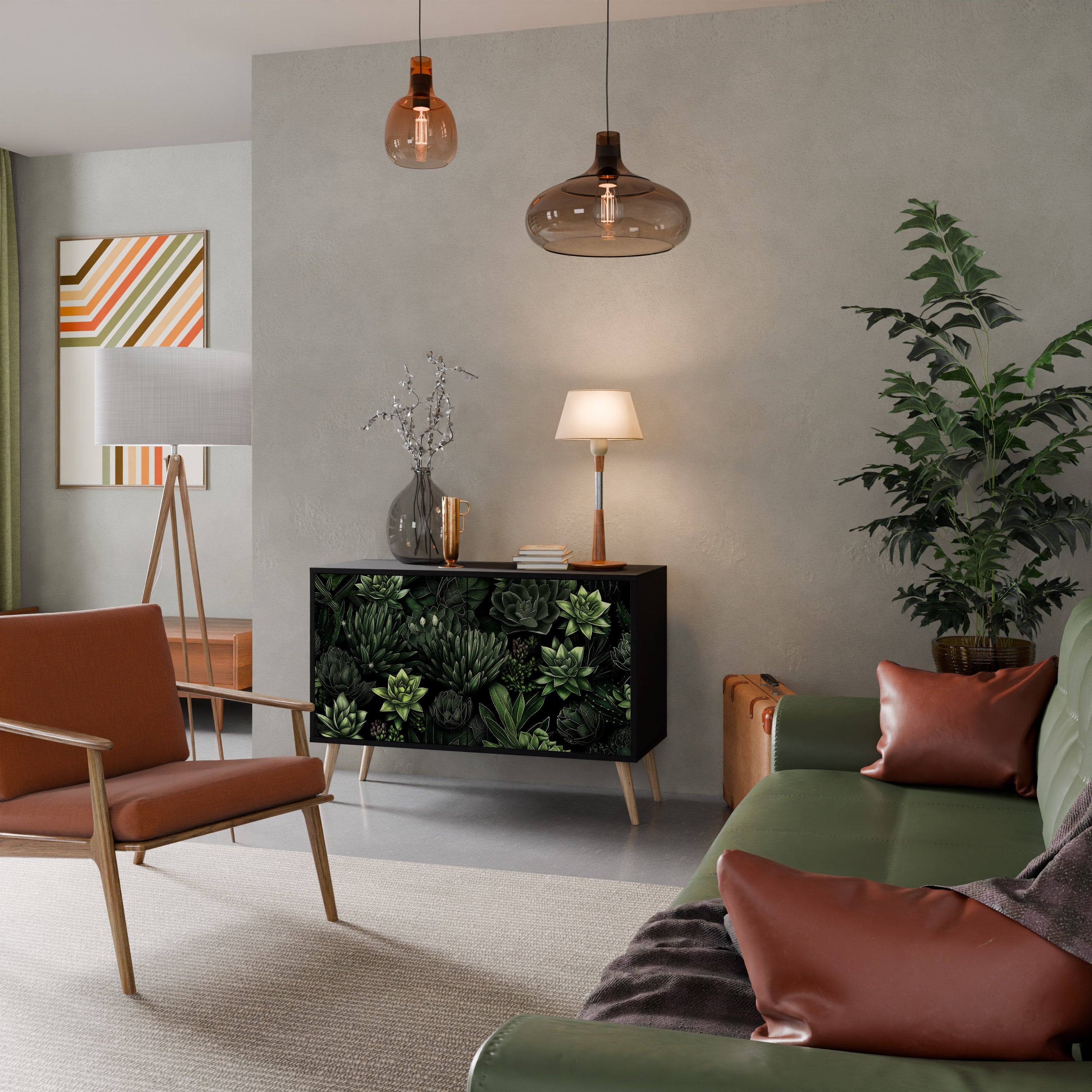 SUCCULENT JUNGLE 2-dörrars skänk i svart finish