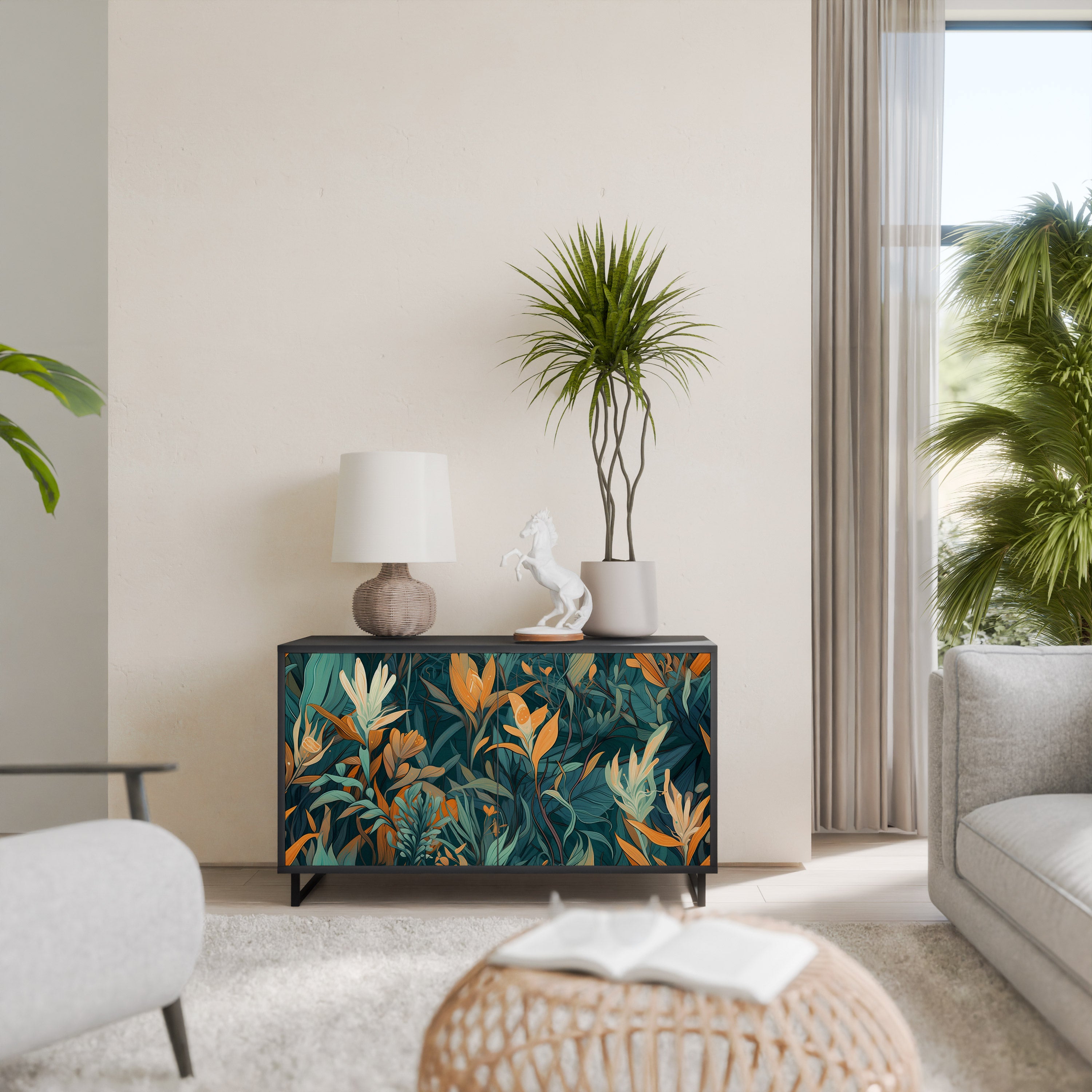 FLORAL SERENITY 2-dörrars skänk i svart finish