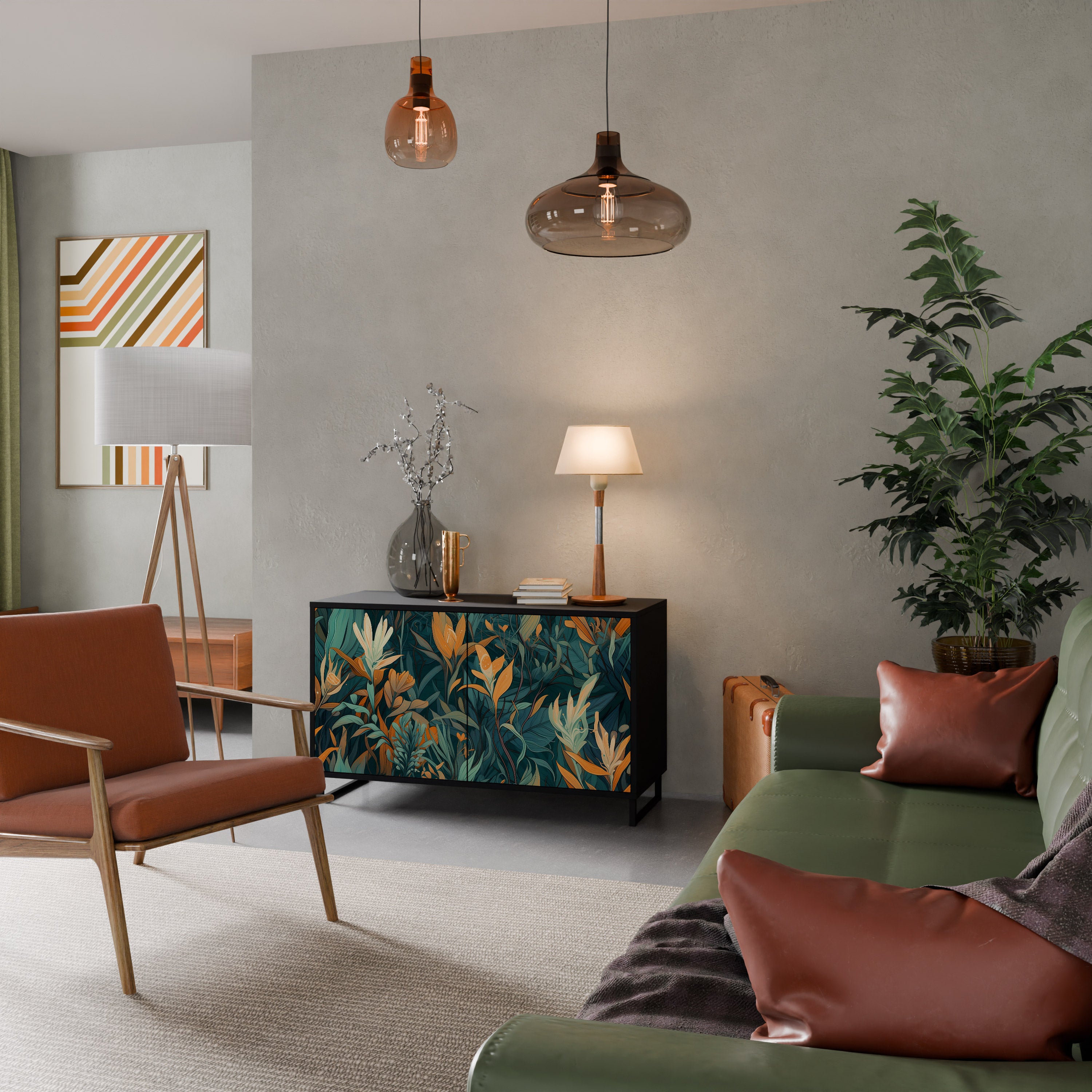 FLORAL SERENITY 2-dörrars skänk i svart finish