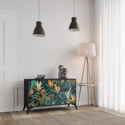 FLORAL SERENITY 2-Door Sideboard in Black Finish