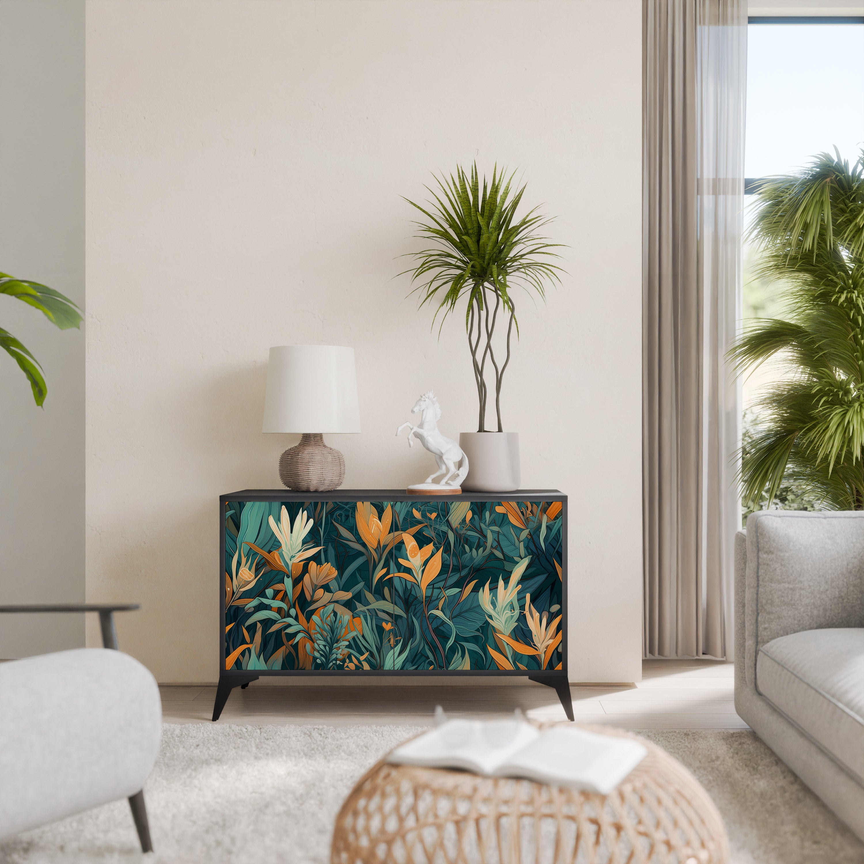 FLORAL SERENITY 2-dörrars skänk i svart finish