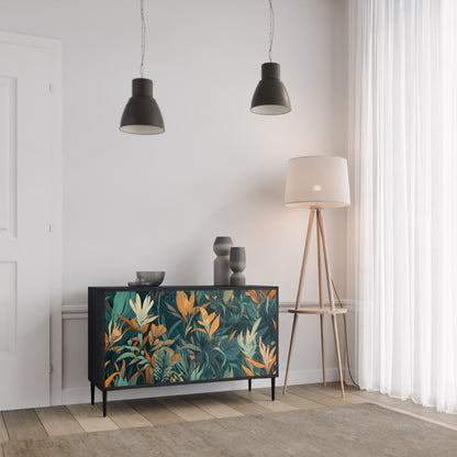 FLORAL SERENITY 2-Door Sideboard in Black Finish
