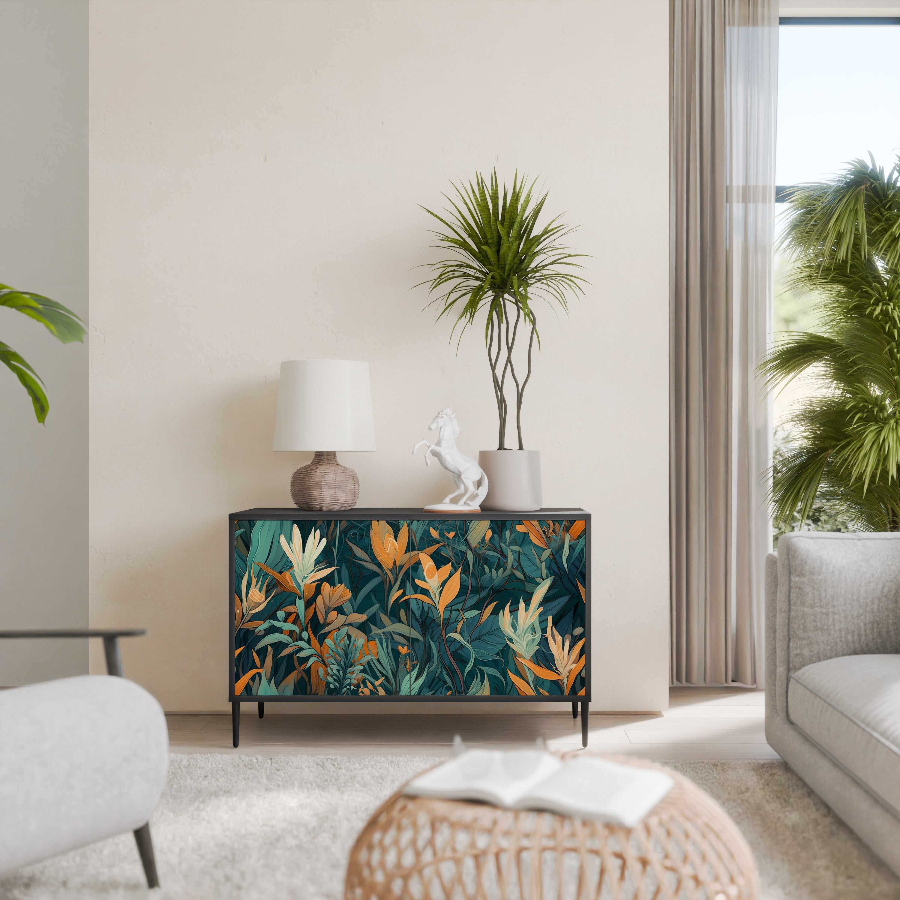 FLORAL SERENITY 2-dörrars skänk i svart finish