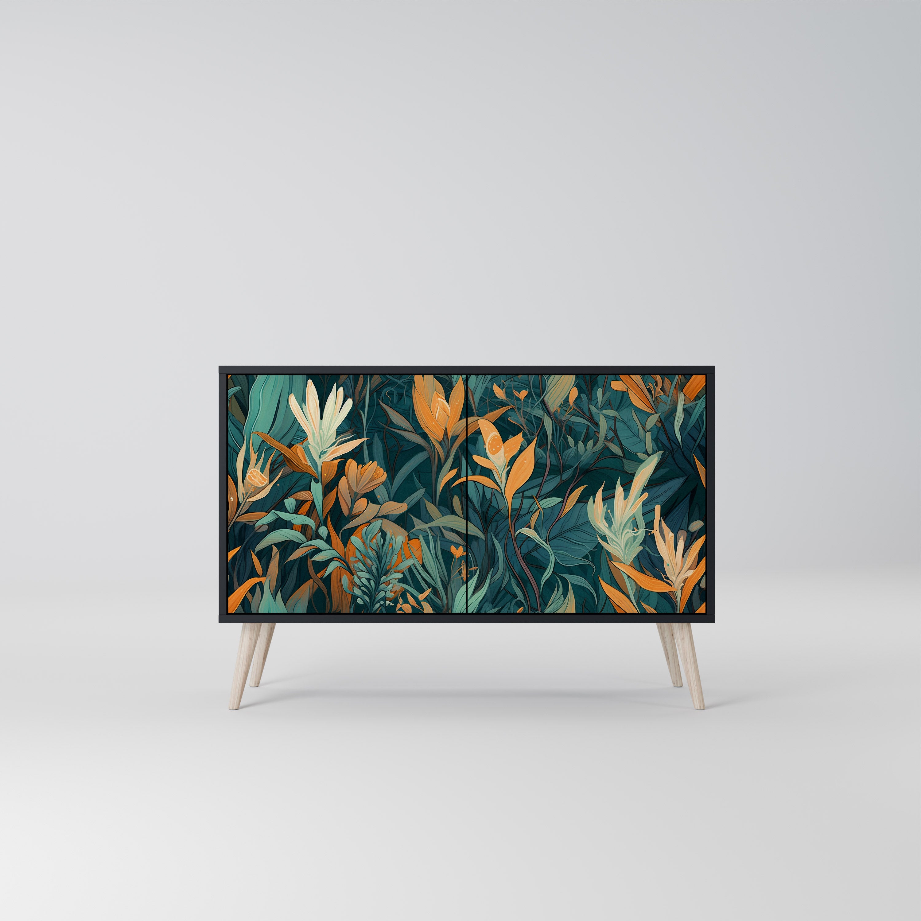FLORAL SERENITY 2-dörrars skänk i svart finish