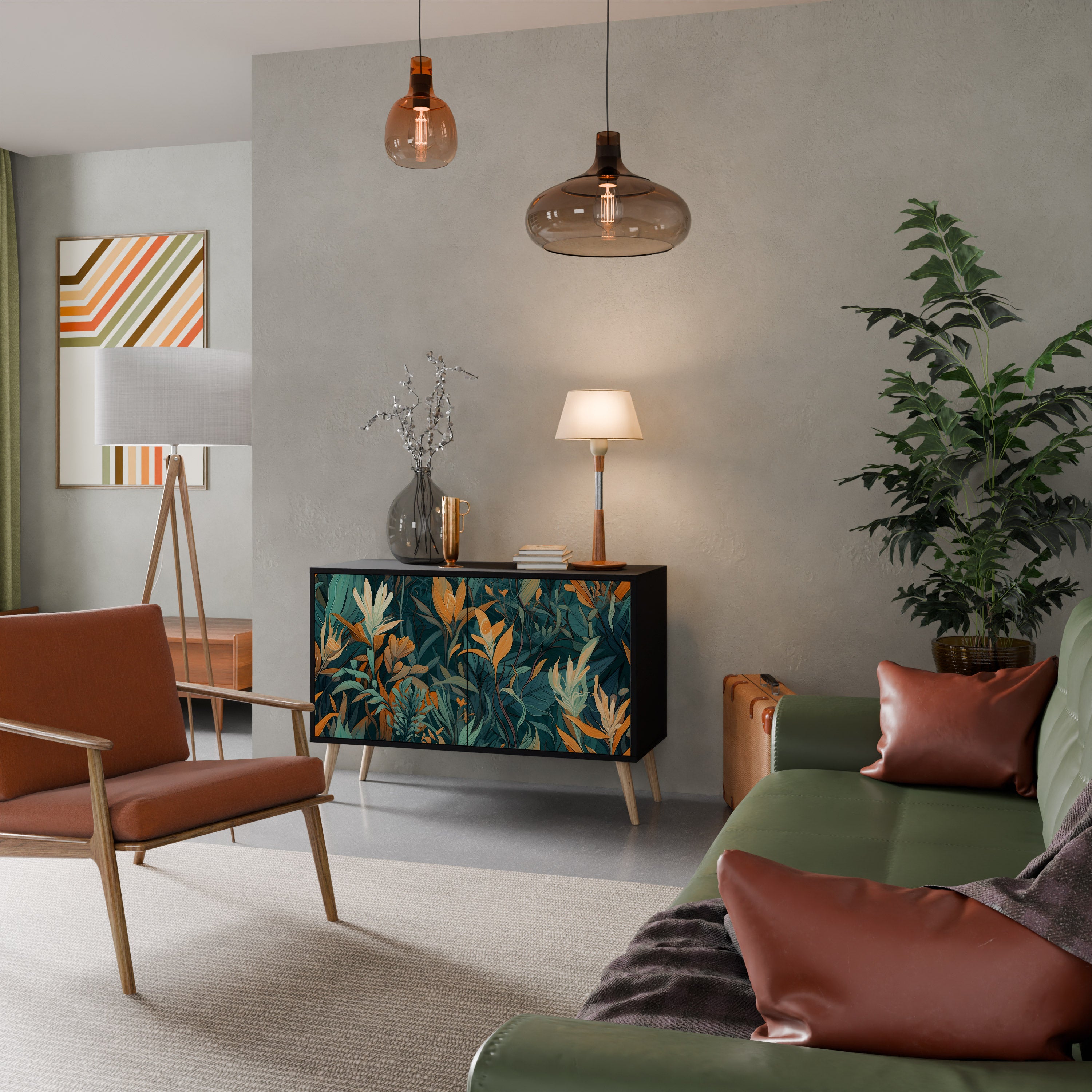 FLORAL SERENITY 2-dörrars skänk i svart finish