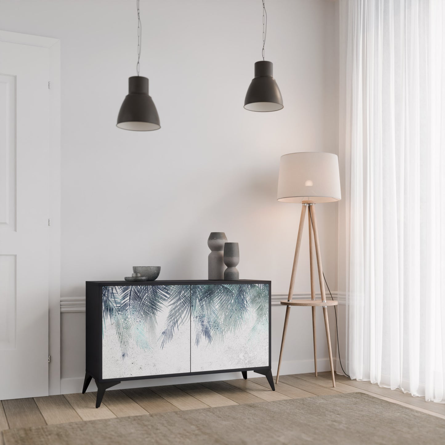 PALM VEIL 2-Door Sideboard in Black Finish