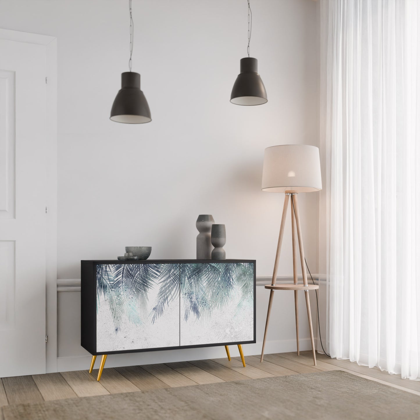 PALM VEIL 2-Door Sideboard in Black Finish