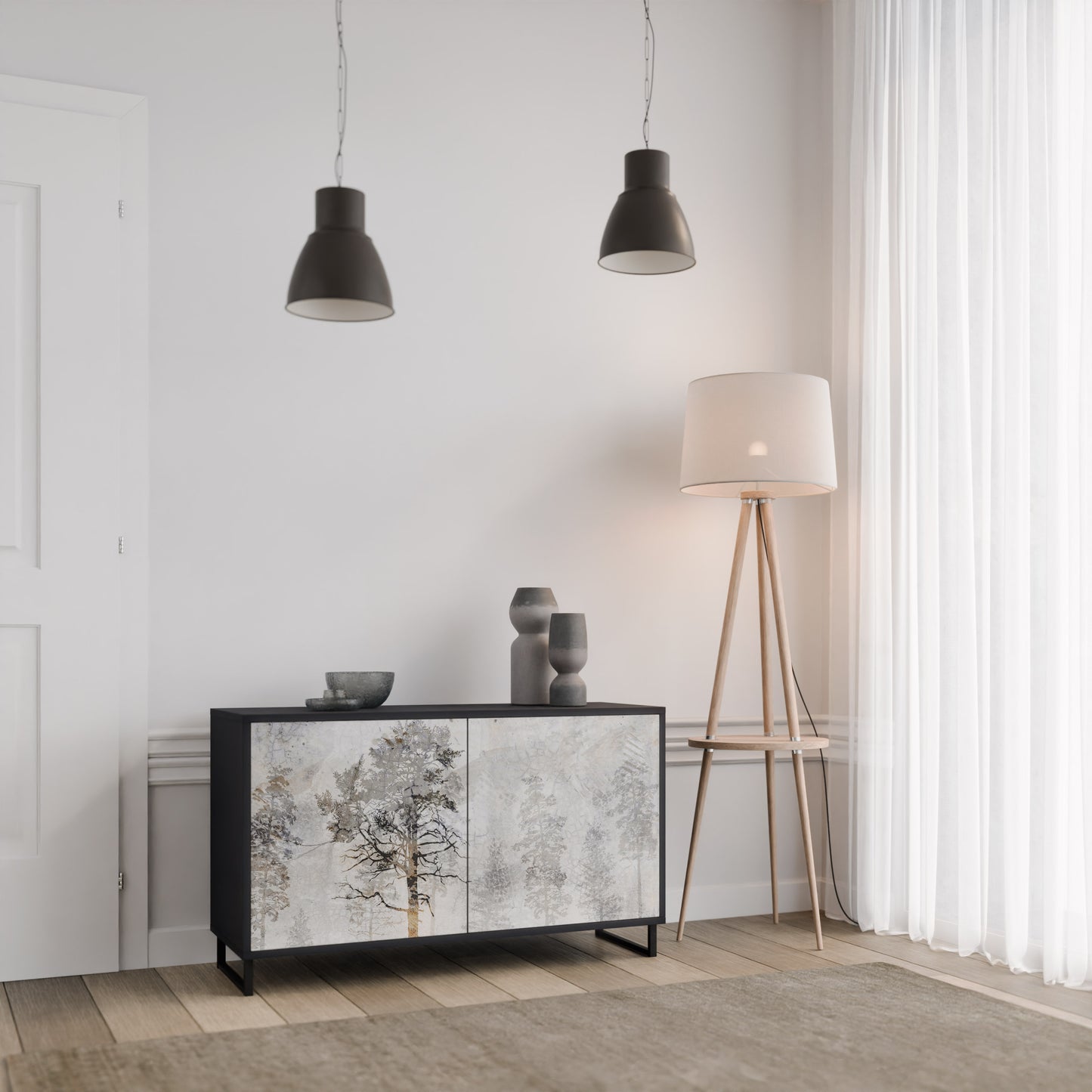 FADE IN THE TREES 2-Door Sideboard in Black Finish