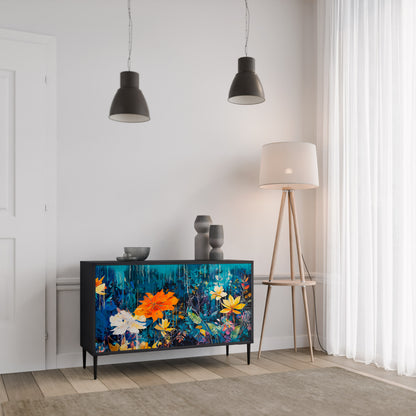MIDNIGHT BLOSSOM 2-Door Sideboard in Black Finish