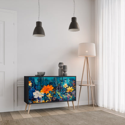 MIDNIGHT BLOSSOM 2-Door Sideboard in Black Finish