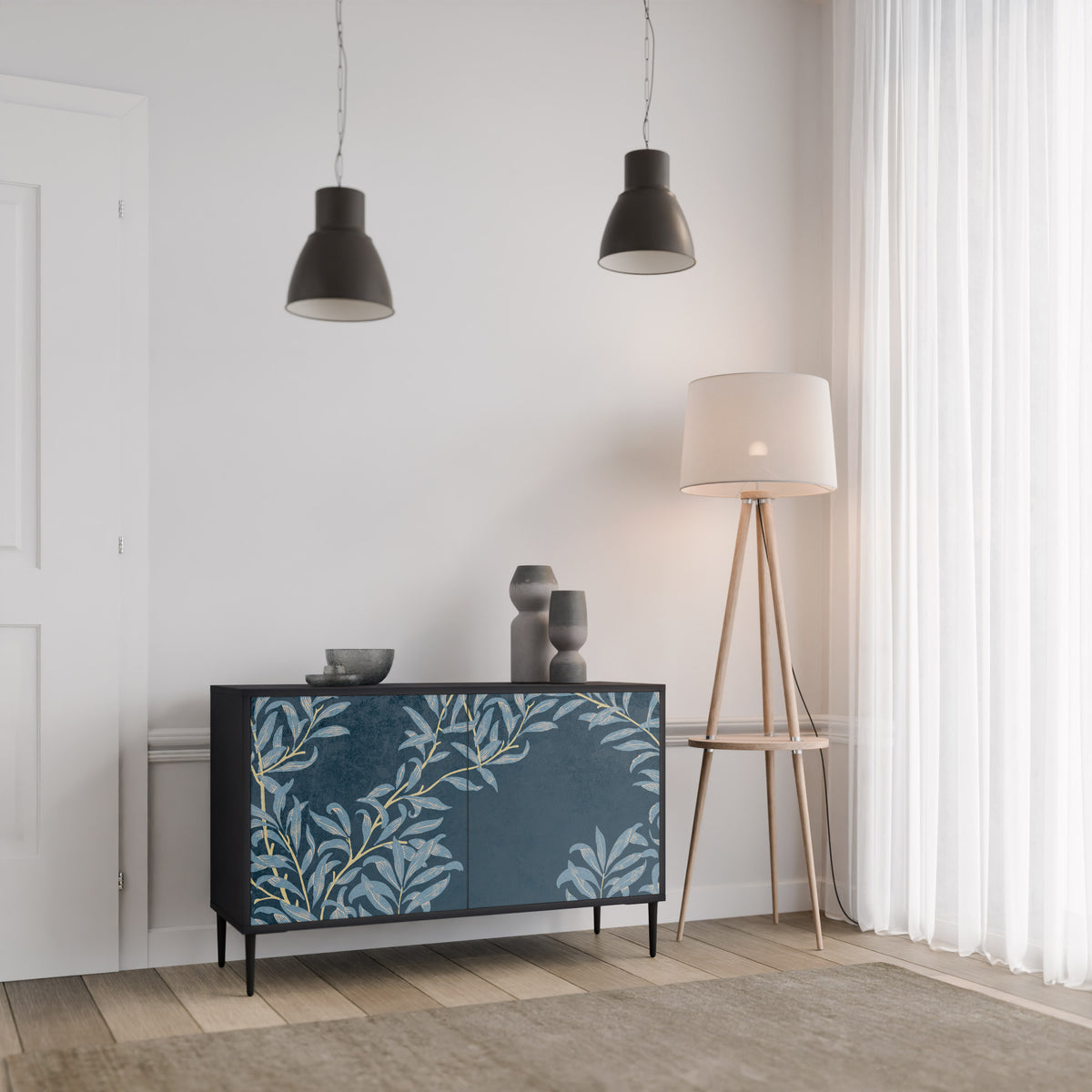 BLUE LEAVES Skänk med två dörrar