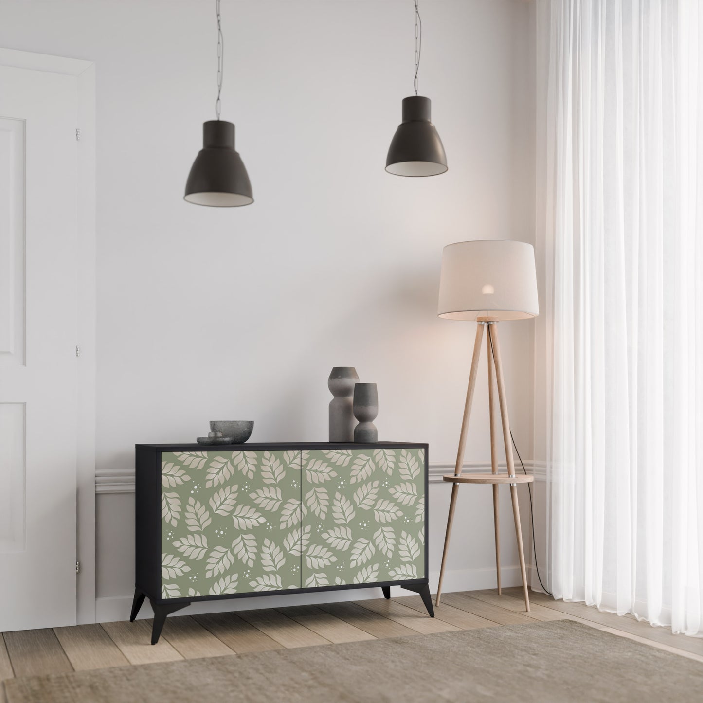 LEAVES ON GREEN 2-Door Sideboard in Black Finish