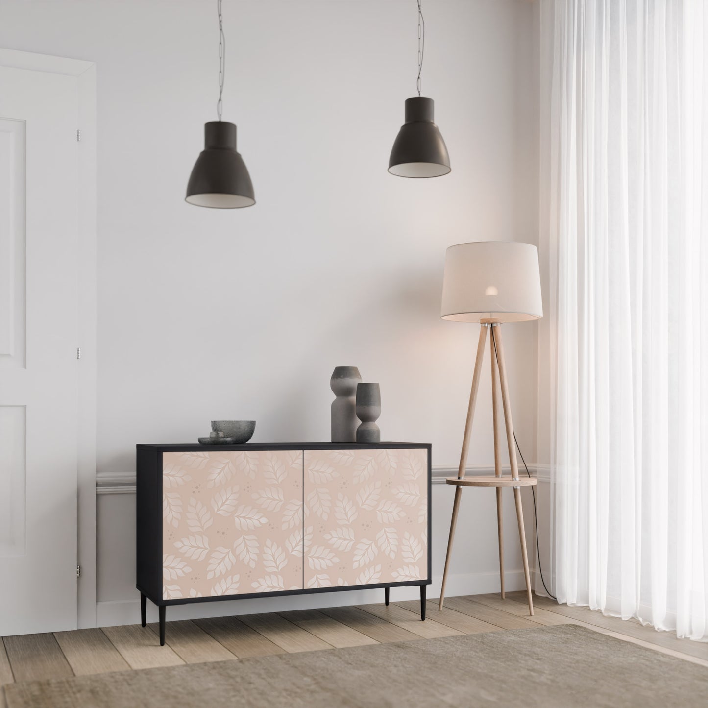 LEAVES ON BEIGE 2-Door Sideboard in Black Finish