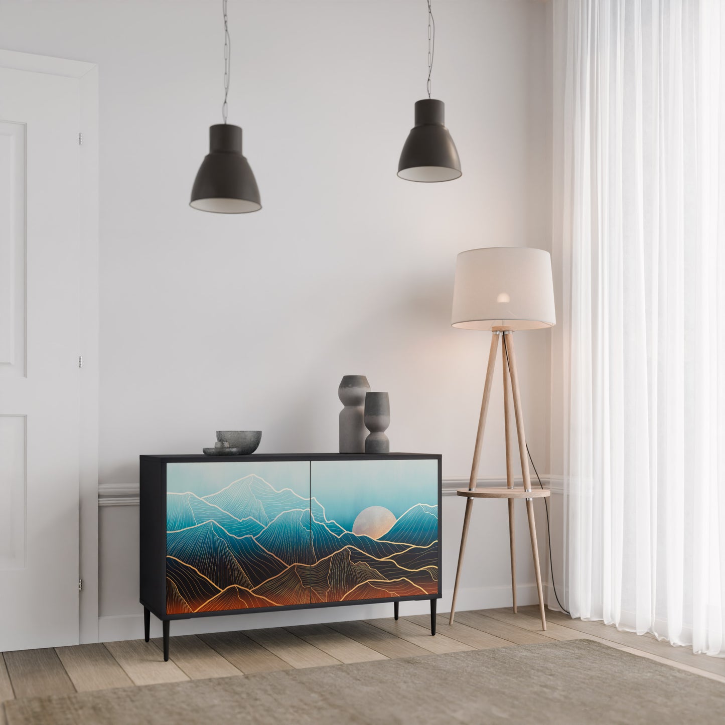 LUNAR SECRETS 2-Door Sideboard in Black Finish