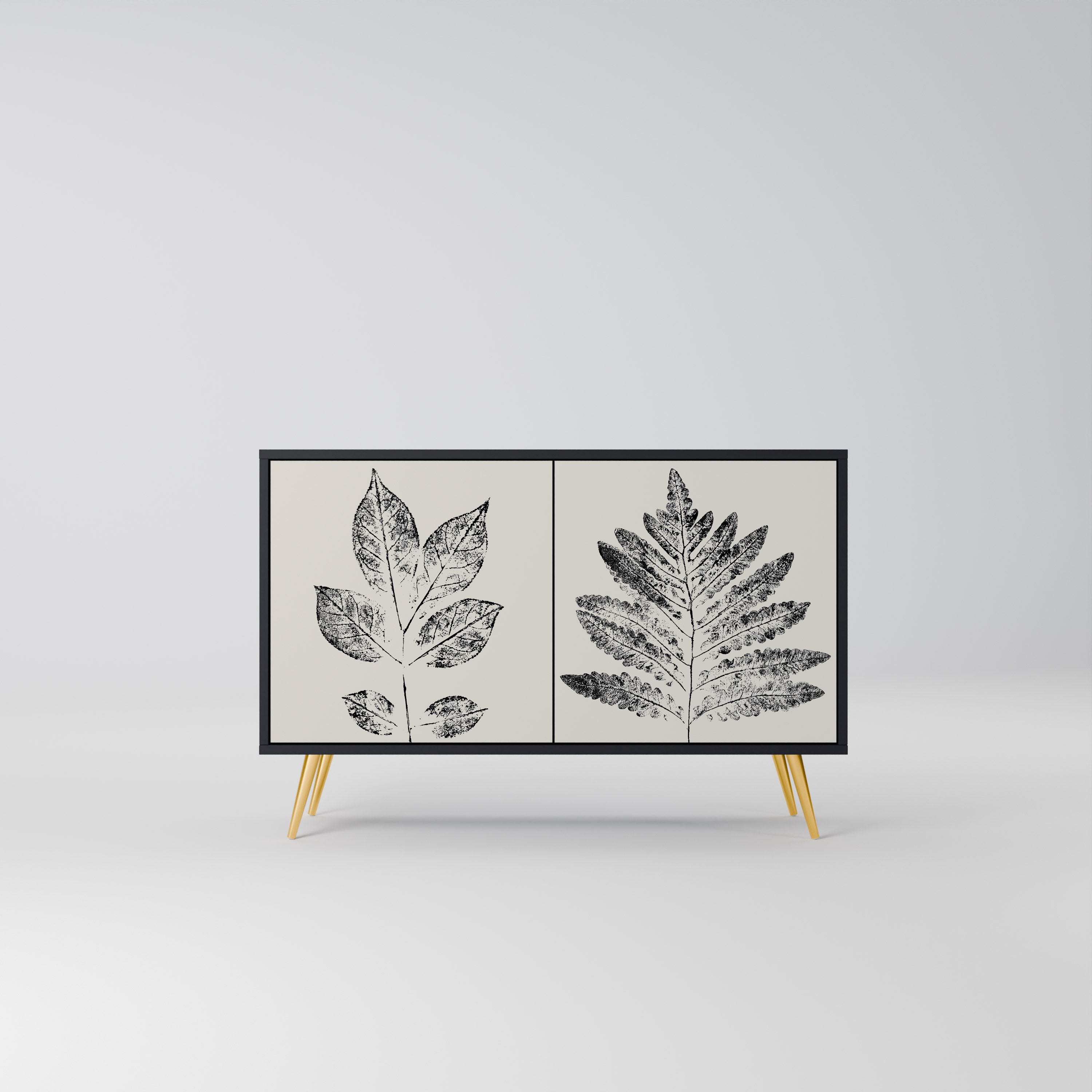 LEAFY STAMPS 2-dörrars skänk i svart finish