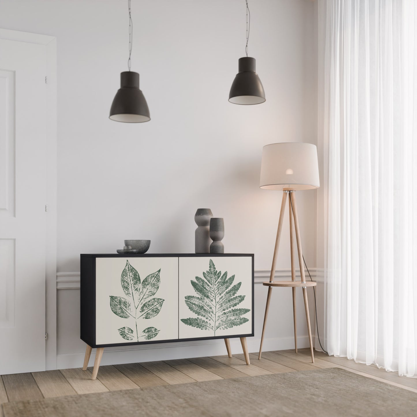 GREEN LEAFY STAMPS 2-Door Sideboard in Black Finish