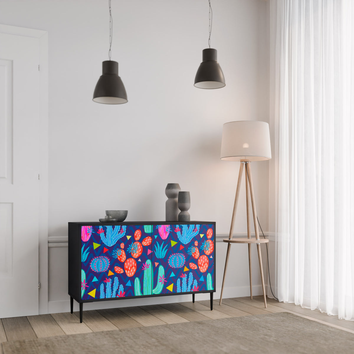 CACTUS VIBES Skänk med två dörrar