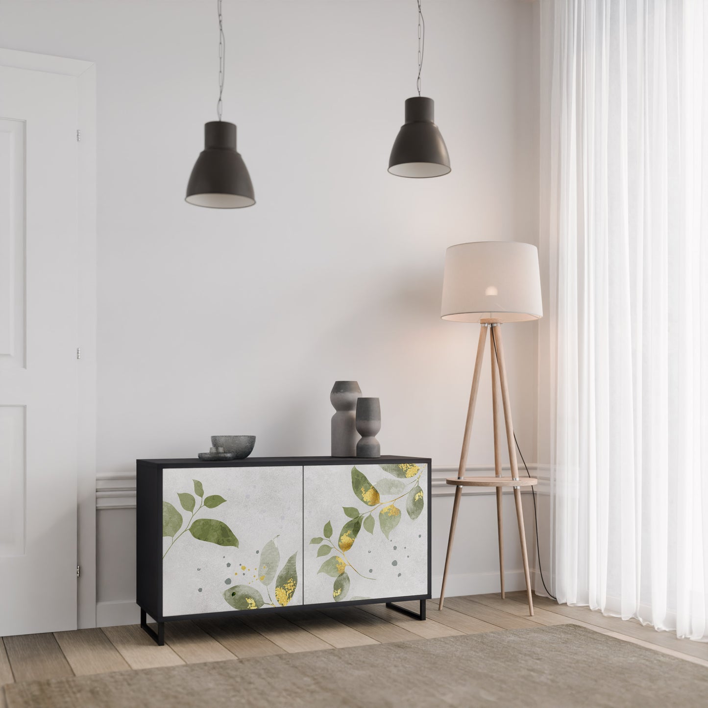 ELEGANT BOTANICS 2-Door Sideboard in Black Finish