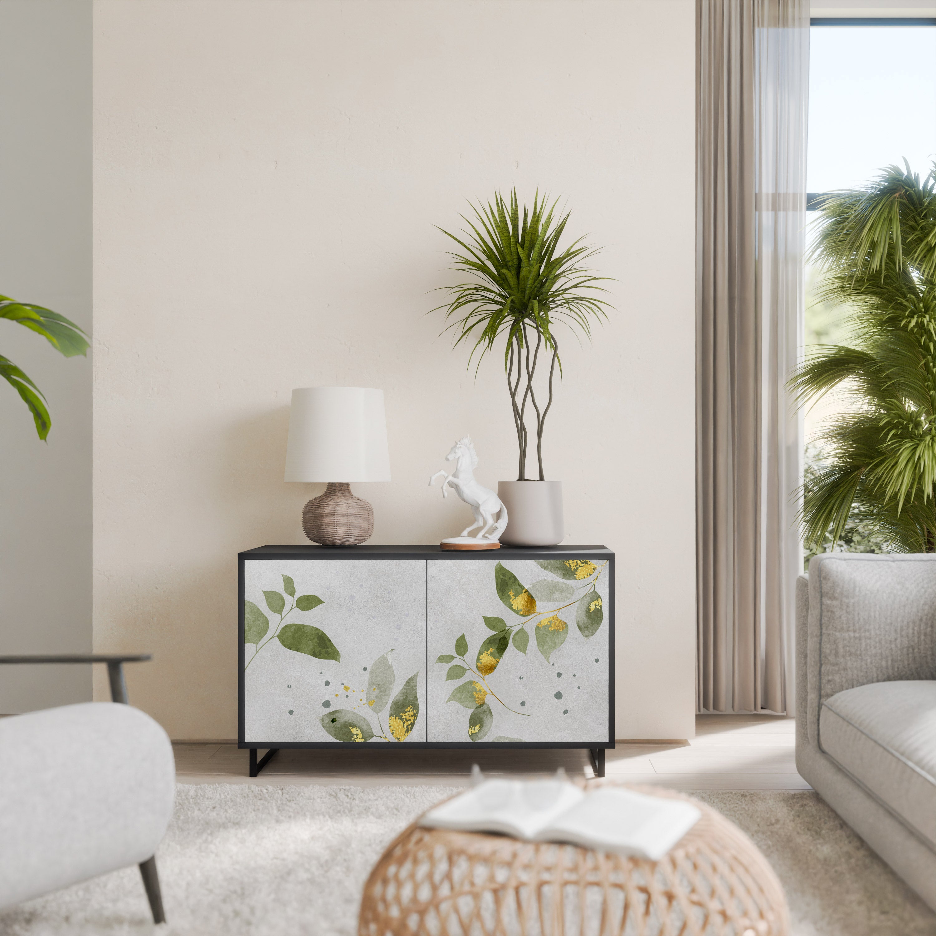 ELEGANT BOTANICS 2-dörrars skänk i svart finish