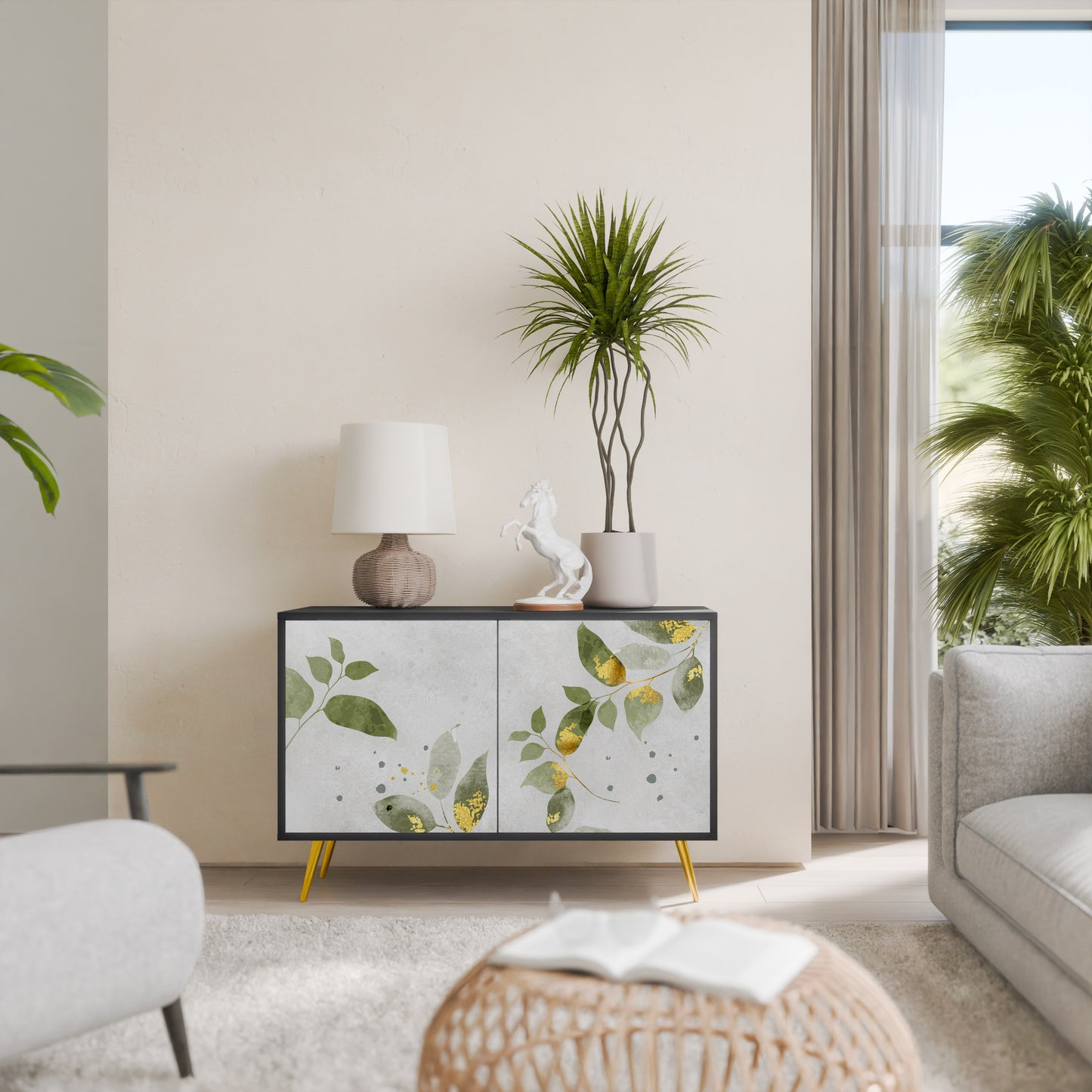 ELEGANT BOTANICS 2-Door Sideboard in Black Finish