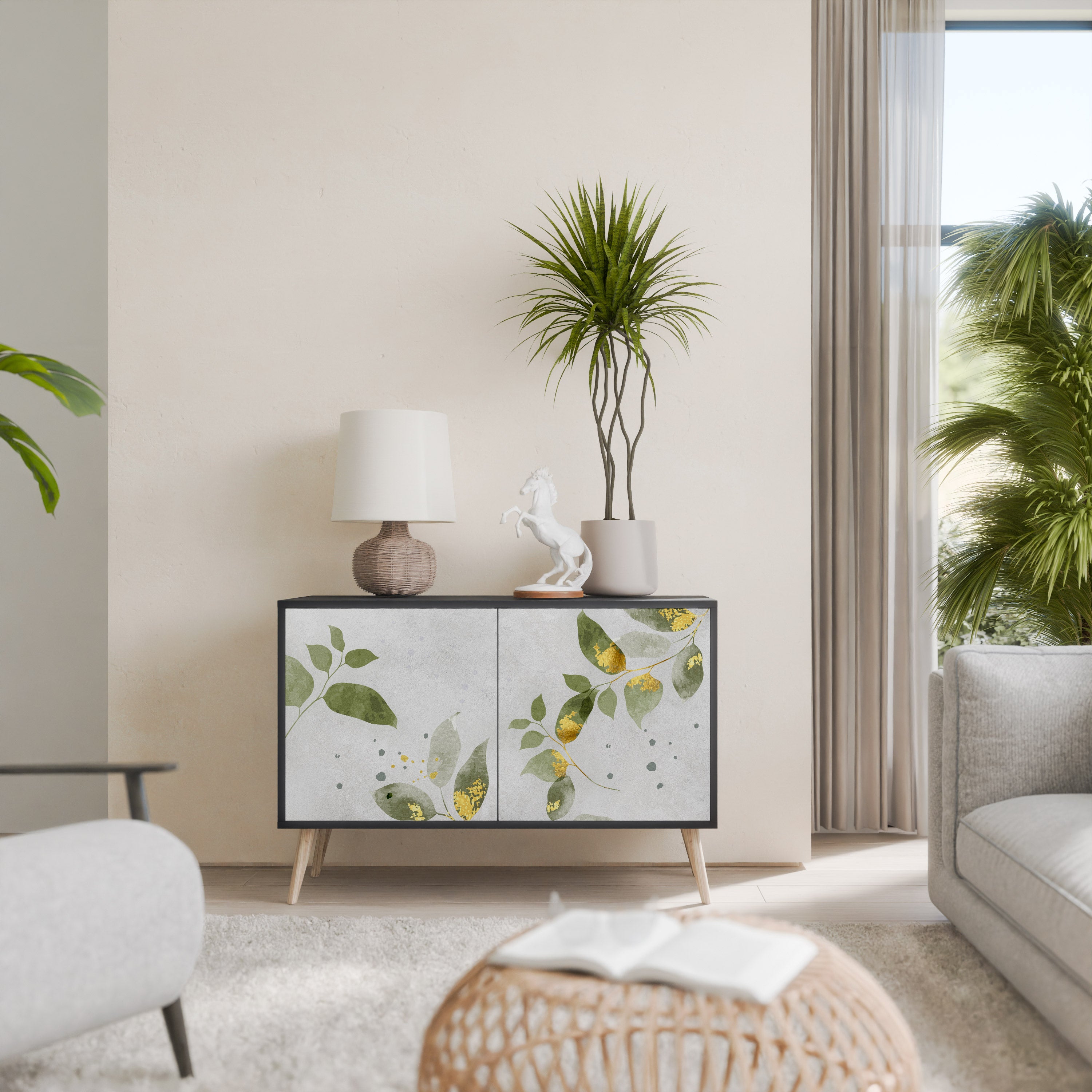 ELEGANT BOTANICS 2-dörrars skänk i svart finish
